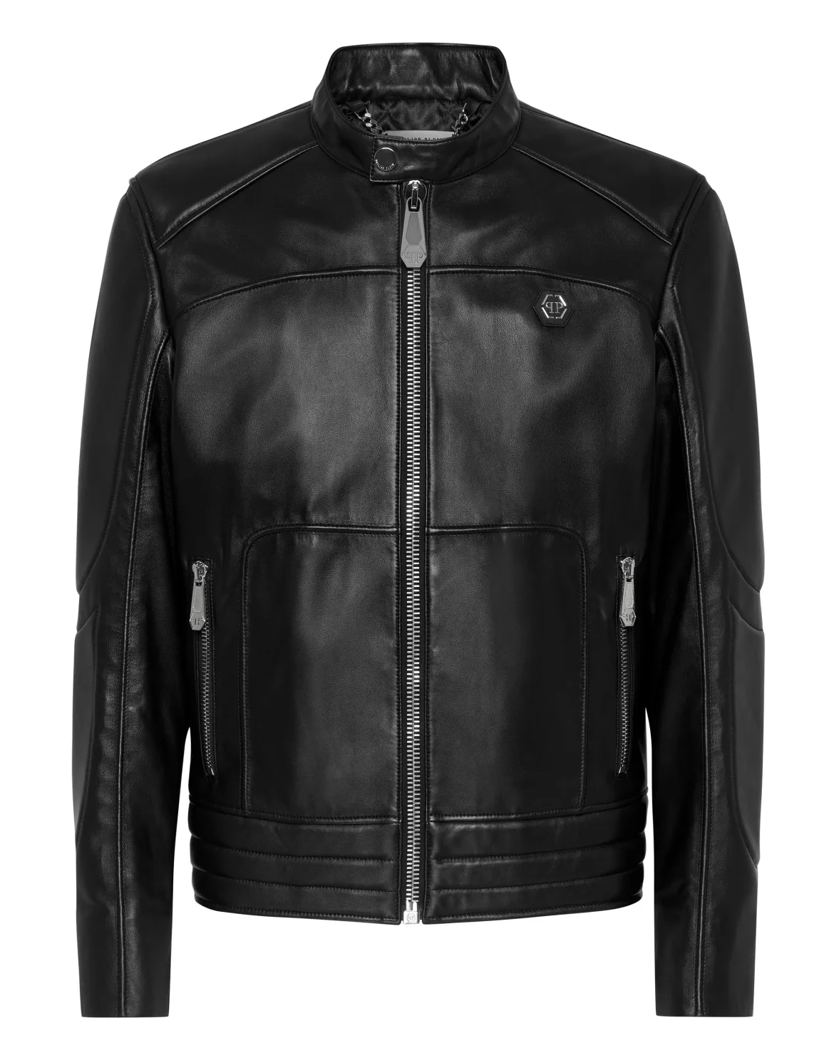 Padded Leather Biker Jacket, цвет: Черный