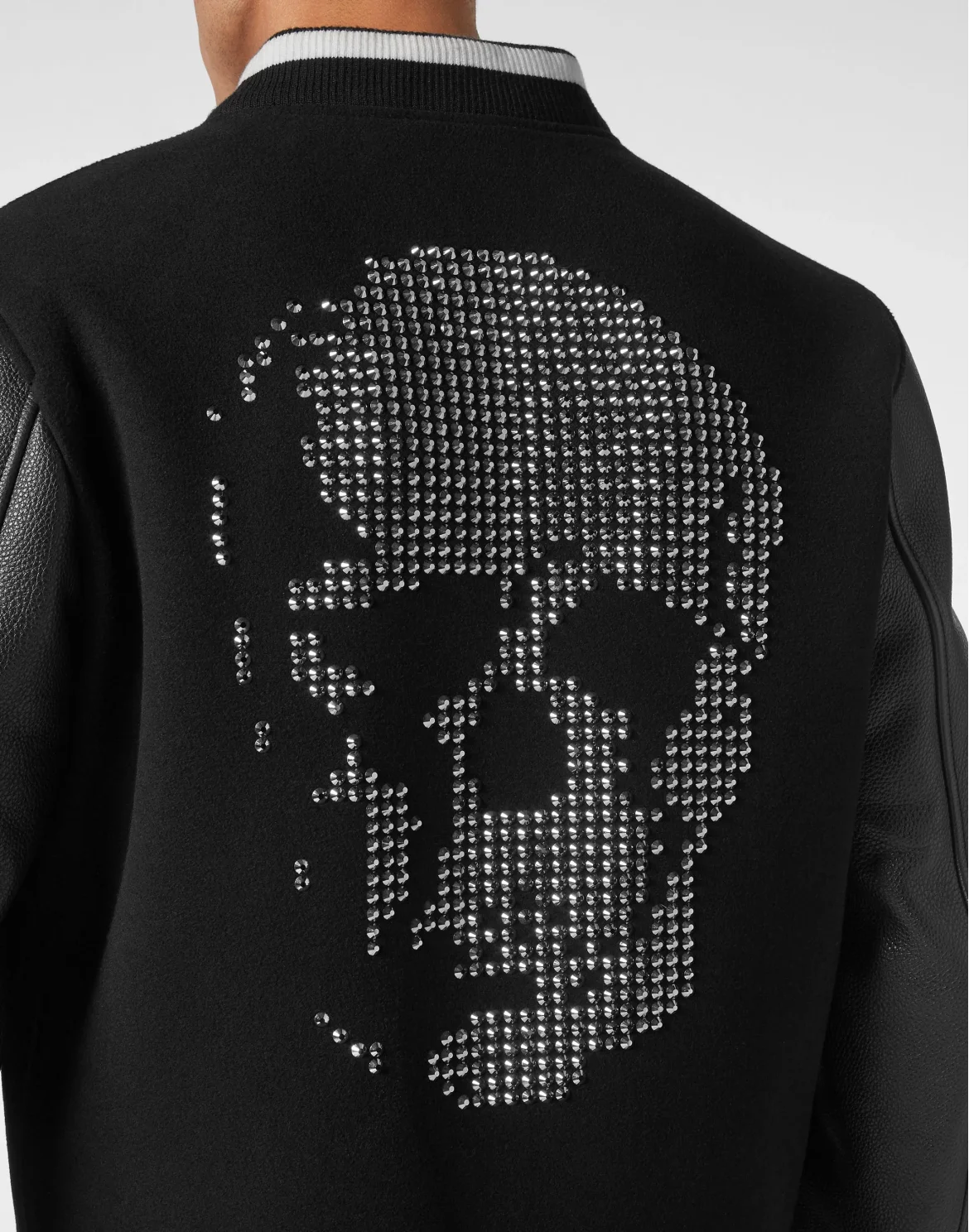 College Bomber with Deer Leather Sleeves Skull strass, цвет: Черный