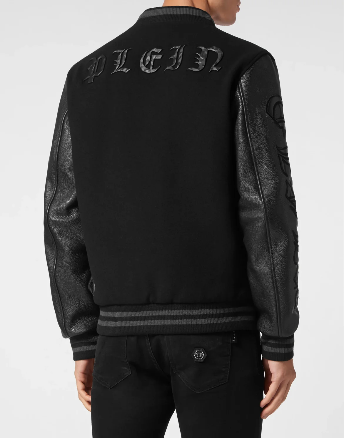 Wool College Bomber with Leather Arms Gothic Plein, цвет: Черный