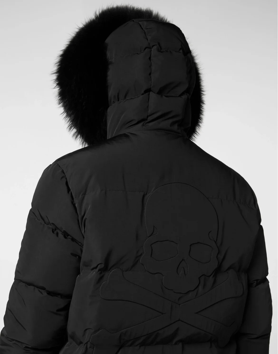Nylon Parka with Real Fur Skull&Bones, цвет: Черный