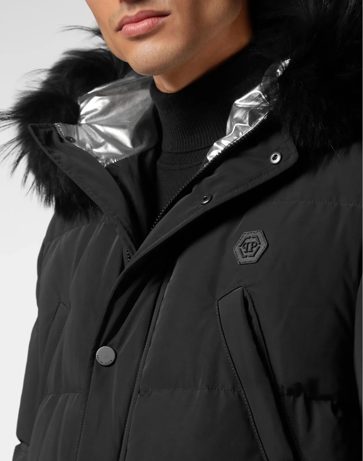 Nylon Parka with Real Fur Skull&Bones, цвет: Черный