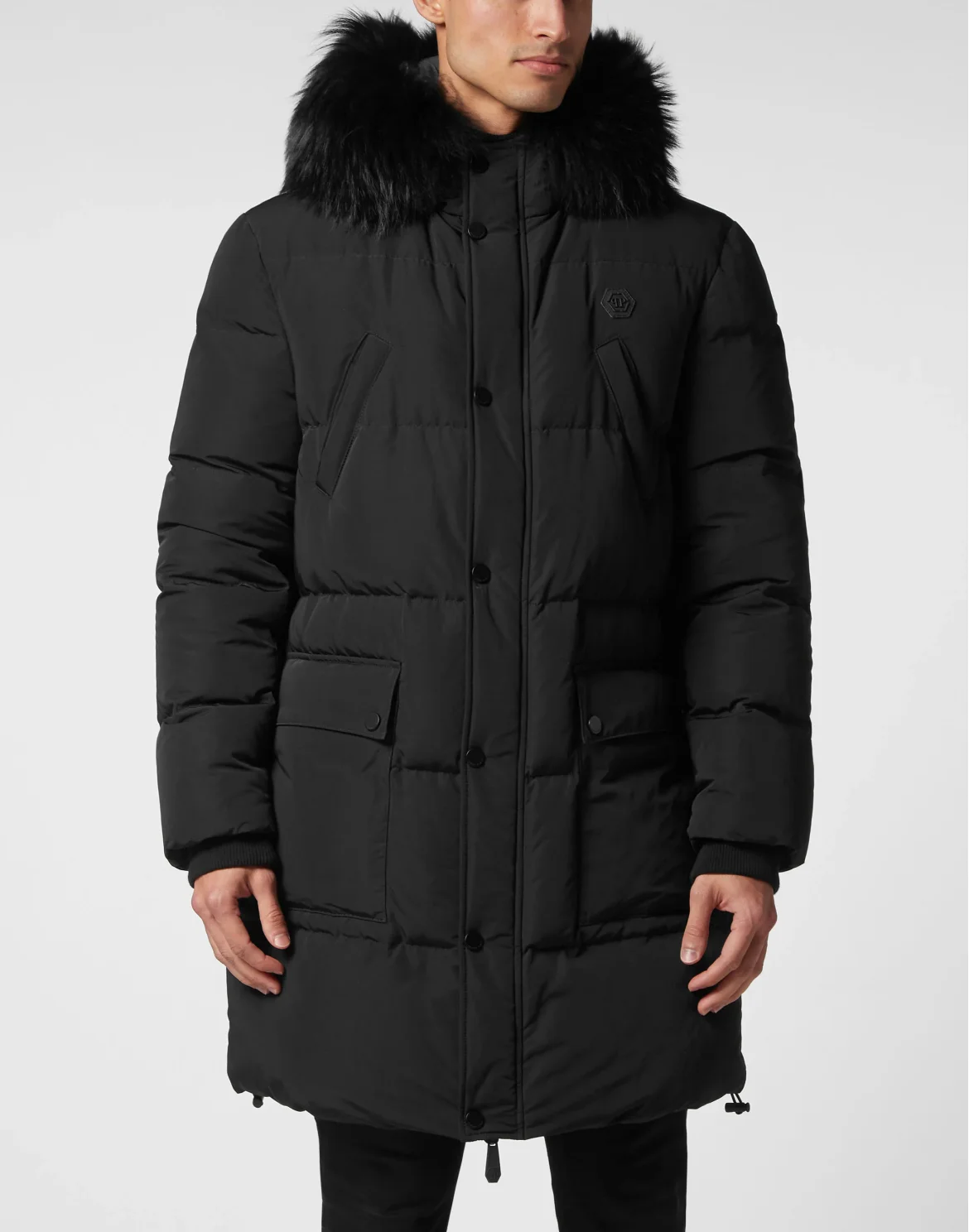Nylon Parka with Real Fur Skull&Bones, цвет: Черный