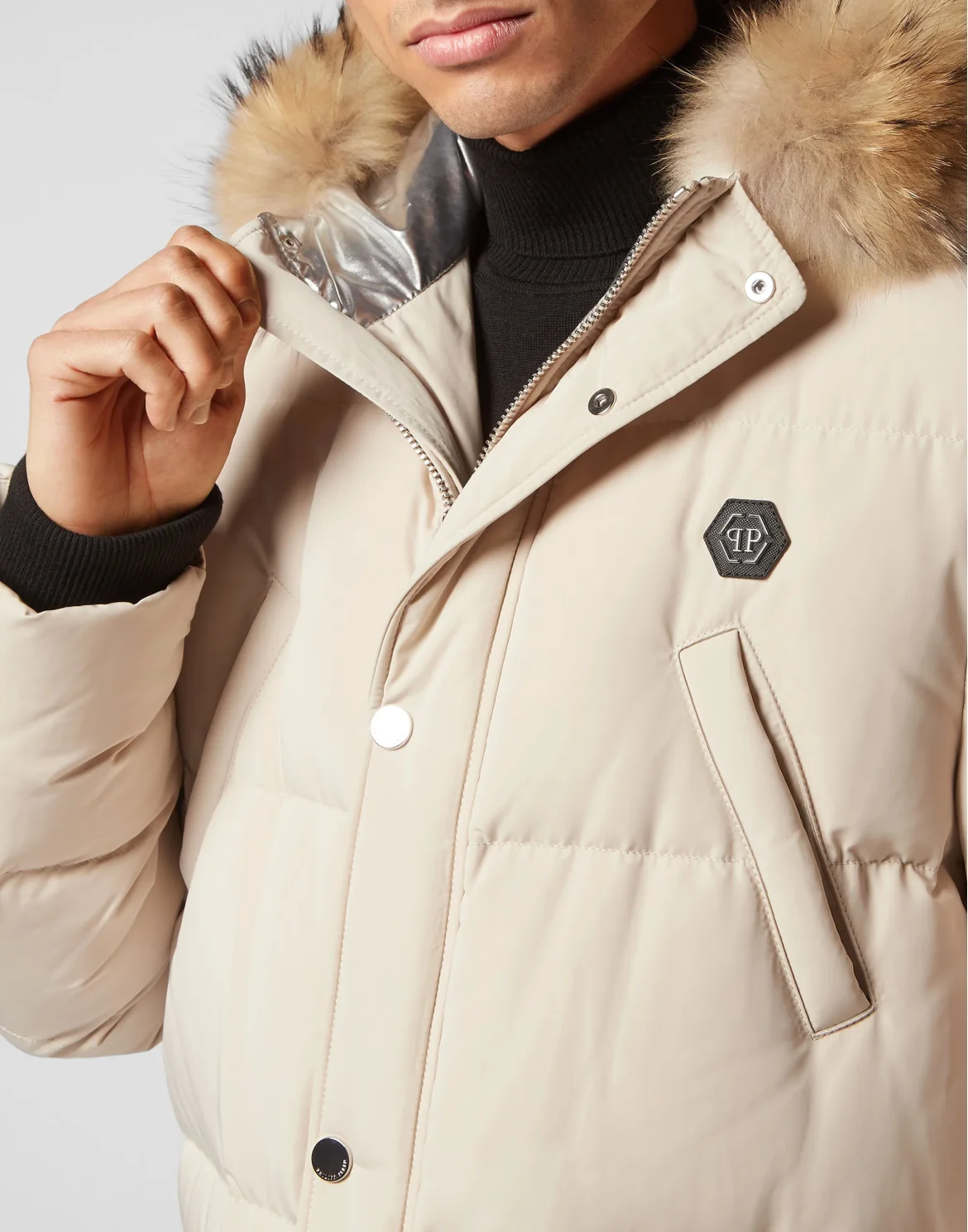 Nylon Parka with Real Fur Skull&Bones, цвет: Бежевый