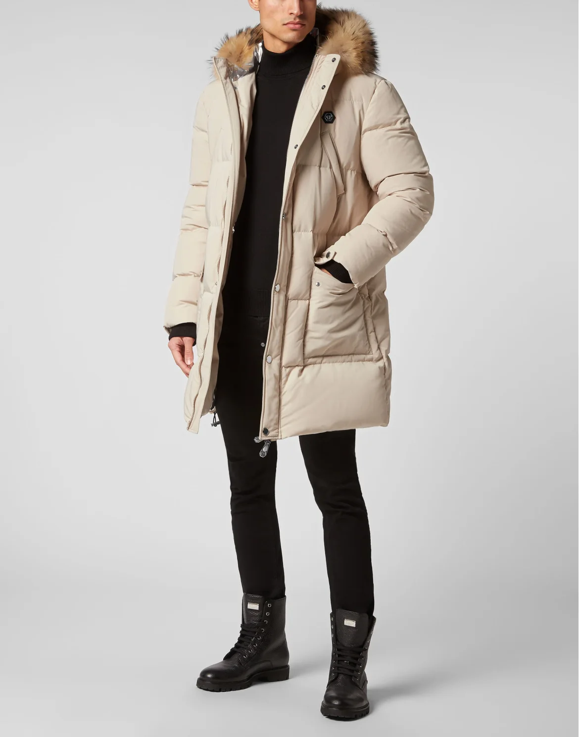 Nylon Parka with Real Fur Skull&Bones, цвет: Бежевый