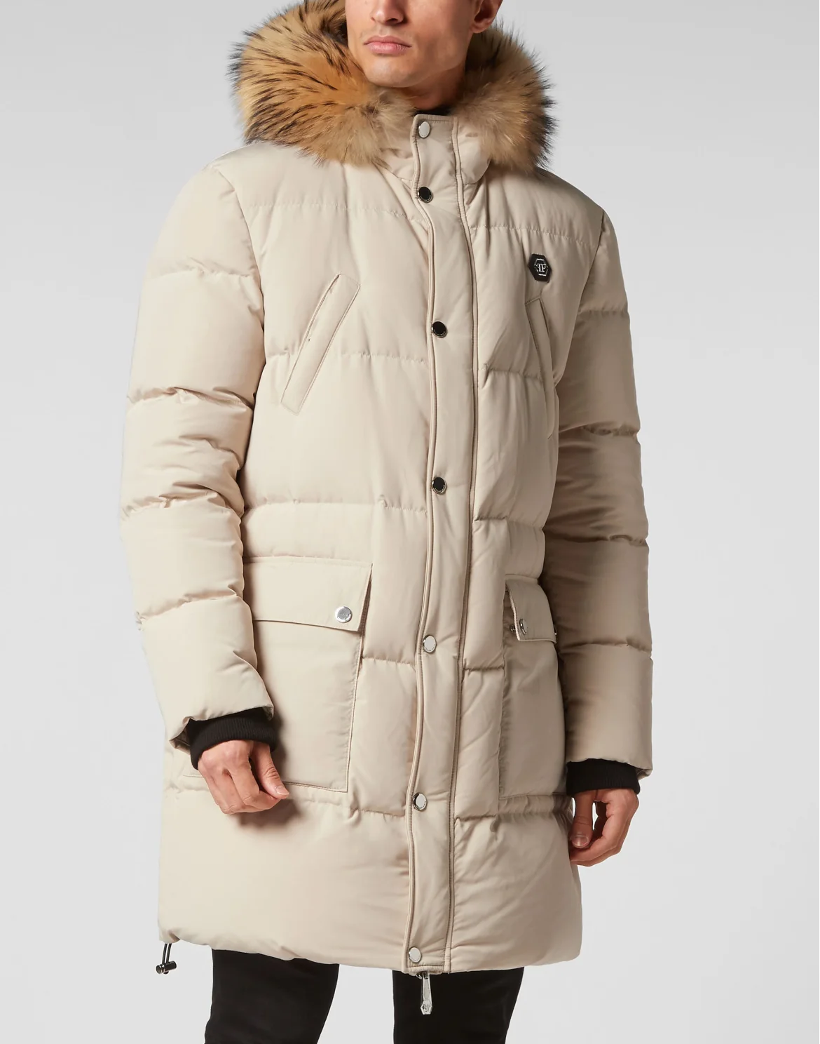 Nylon Parka with Real Fur Skull&Bones, цвет: Бежевый