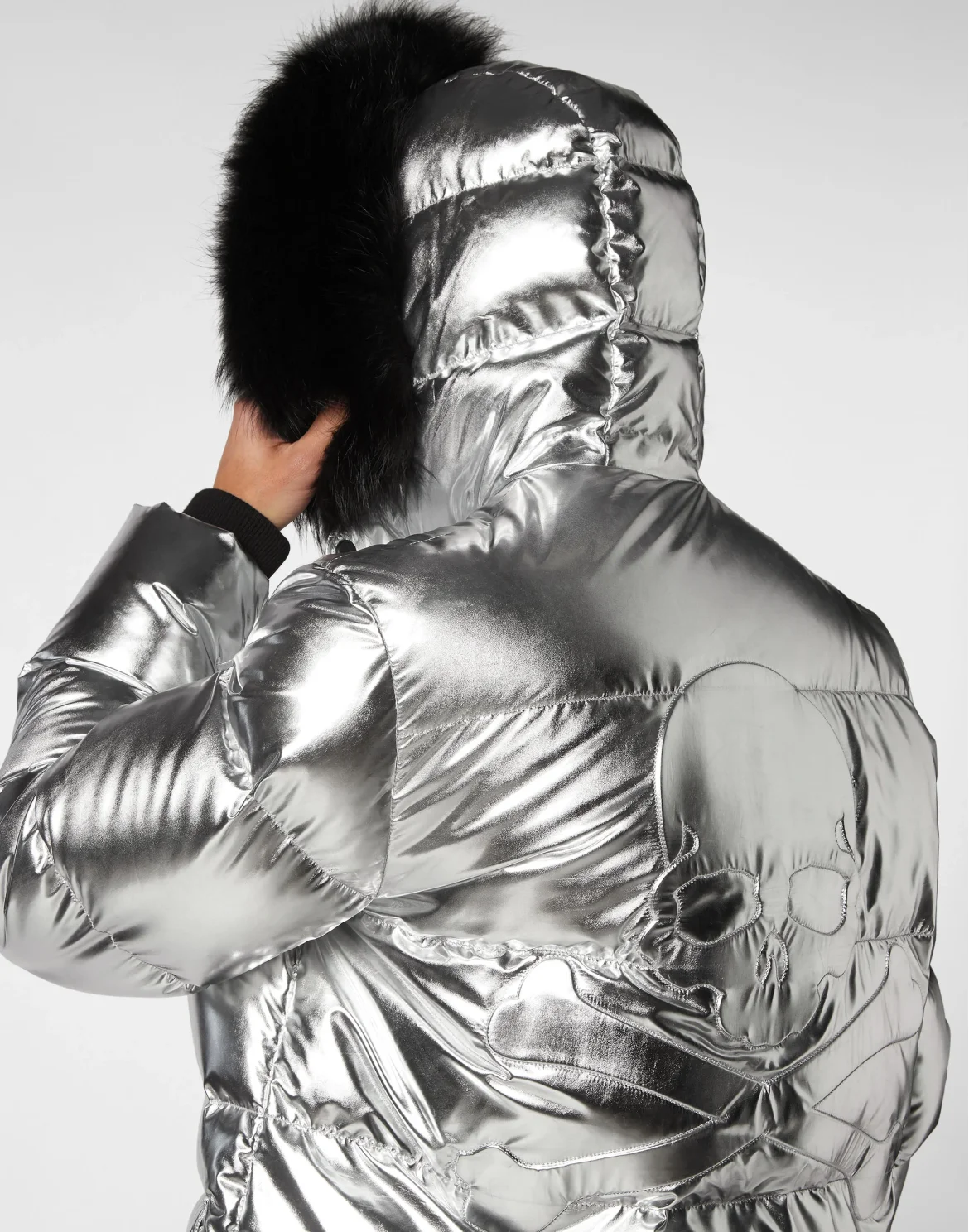 Nylon Parka with Real Fur Skull&Bones, цвет: Серебристый