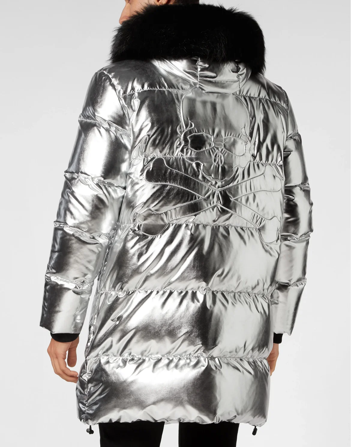 Nylon Parka with Real Fur Skull&Bones, цвет: Серебристый