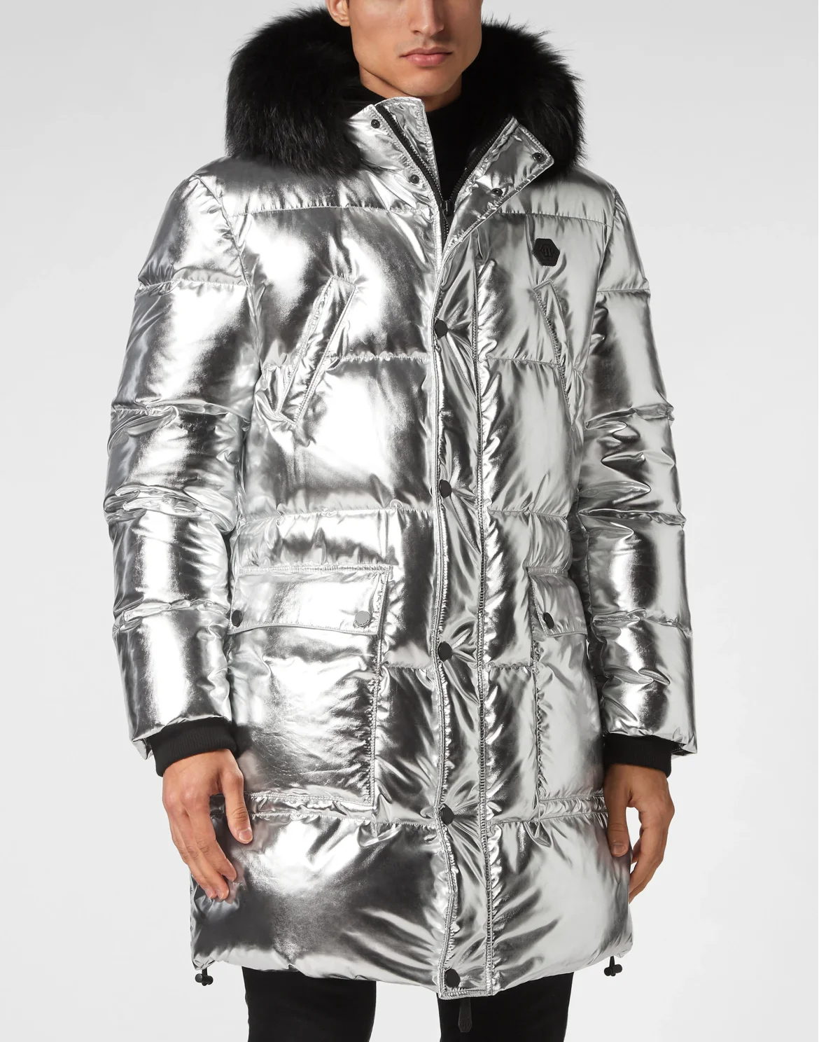 Nylon Parka with Real Fur Skull&Bones, цвет: Серебристый