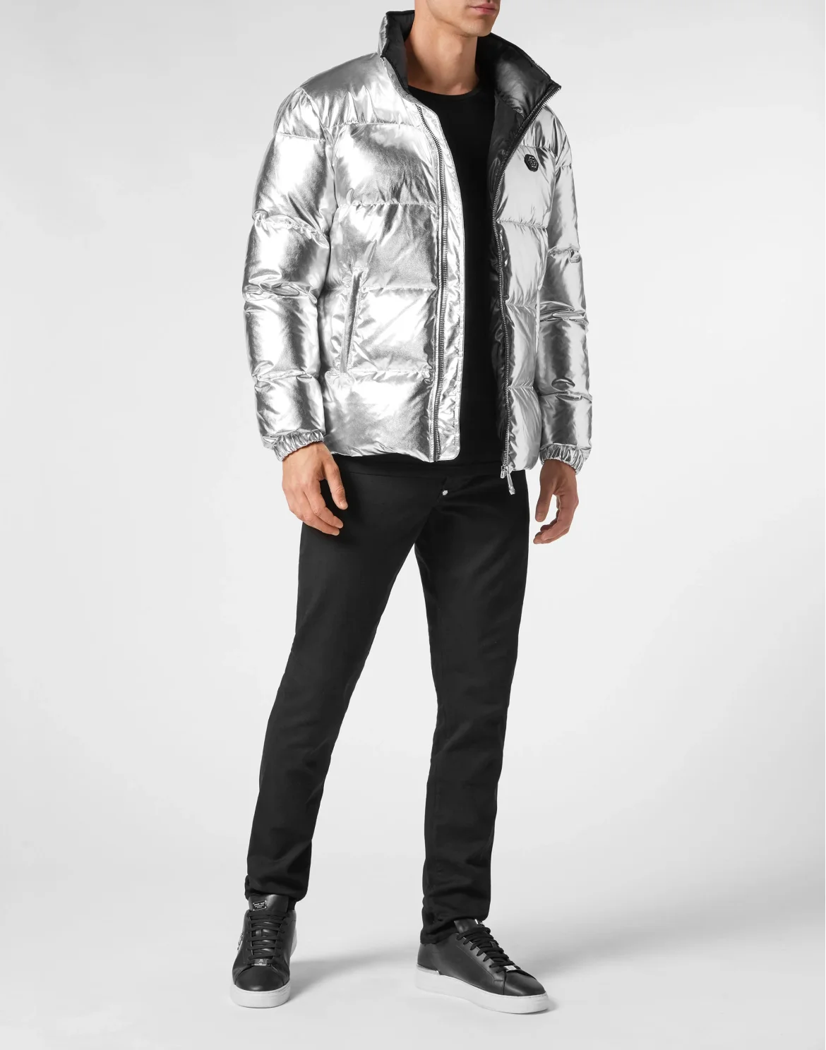 Nylon Puffer Jacket Gothic Plein, цвет: Серебристый