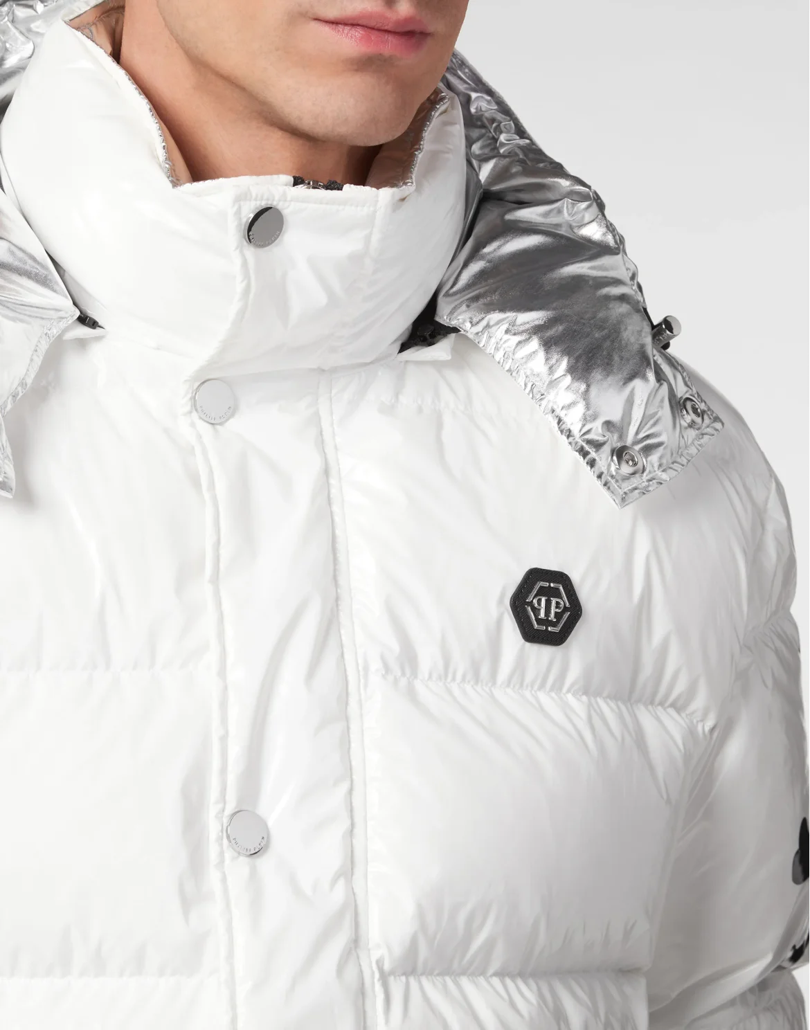 Oversize Nylon Puffer Jacket Skull&Bones, цвет: Белый
