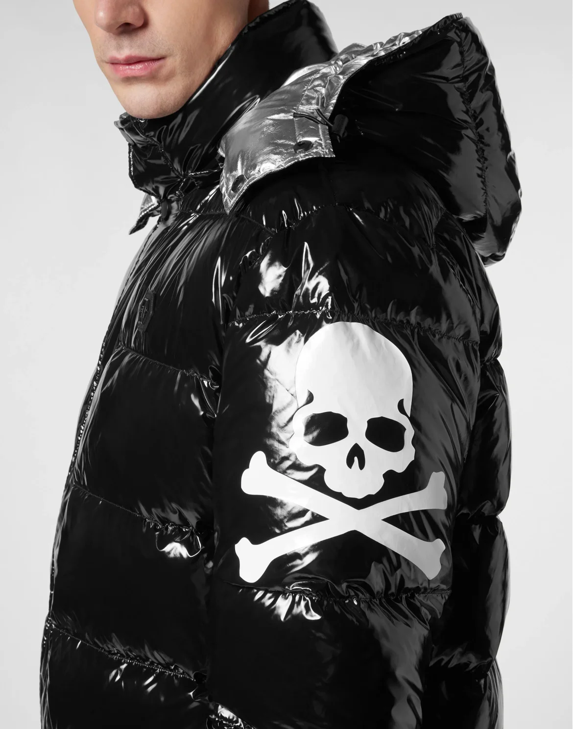 Oversize Nylon Puffer Jacket Skull&Bones, цвет: Черный