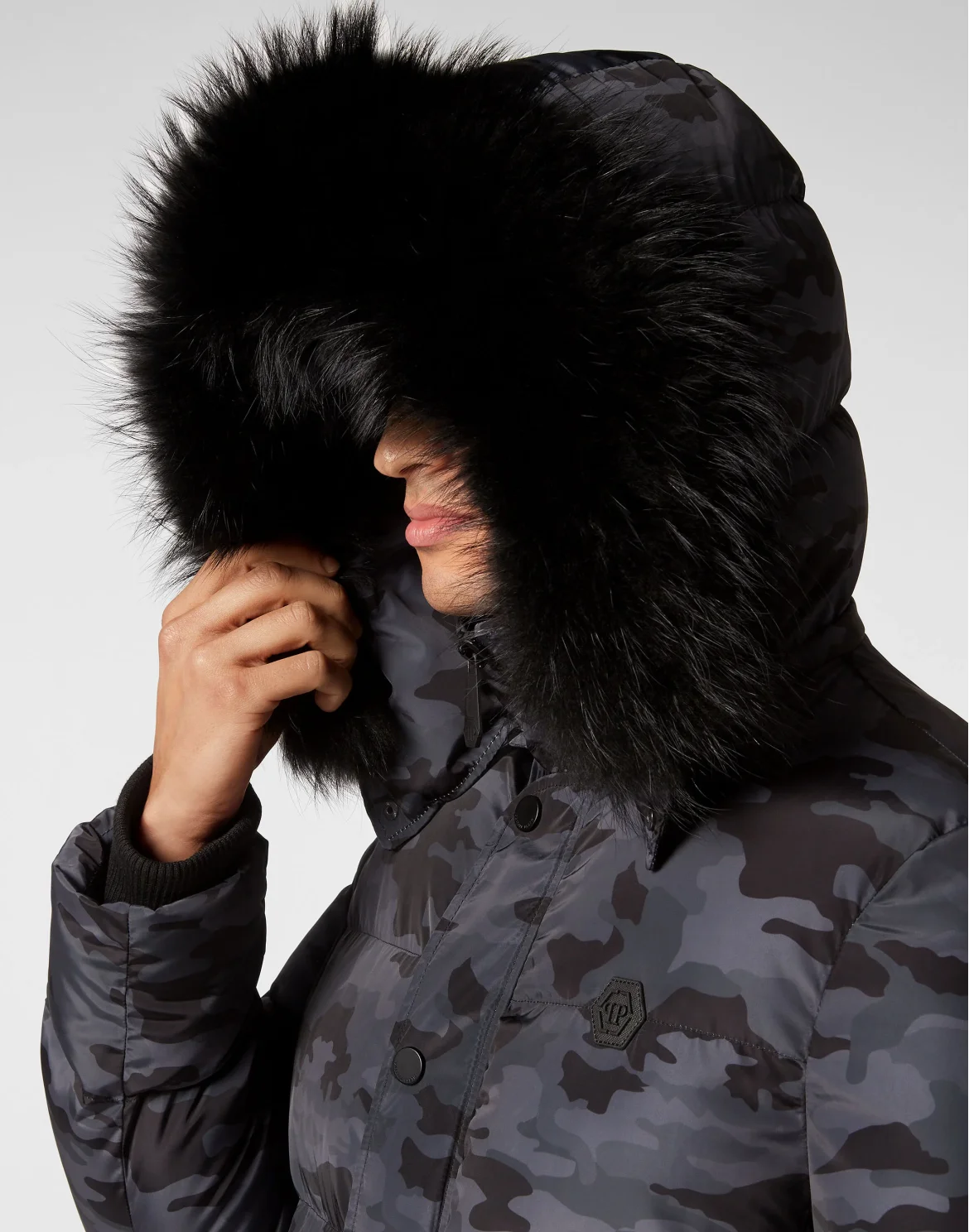 Nylon Parka with Fur Camouflage, цвет: Черный