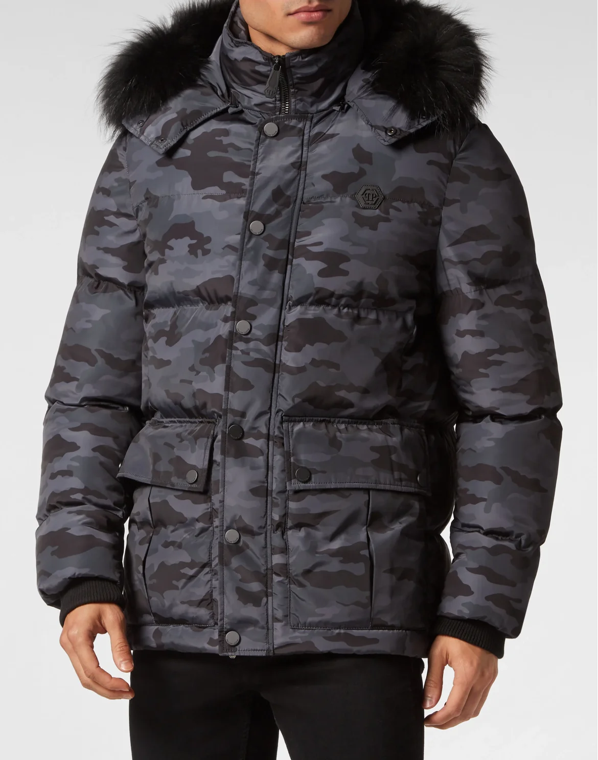 Nylon Parka with Fur Camouflage, цвет: Черный
