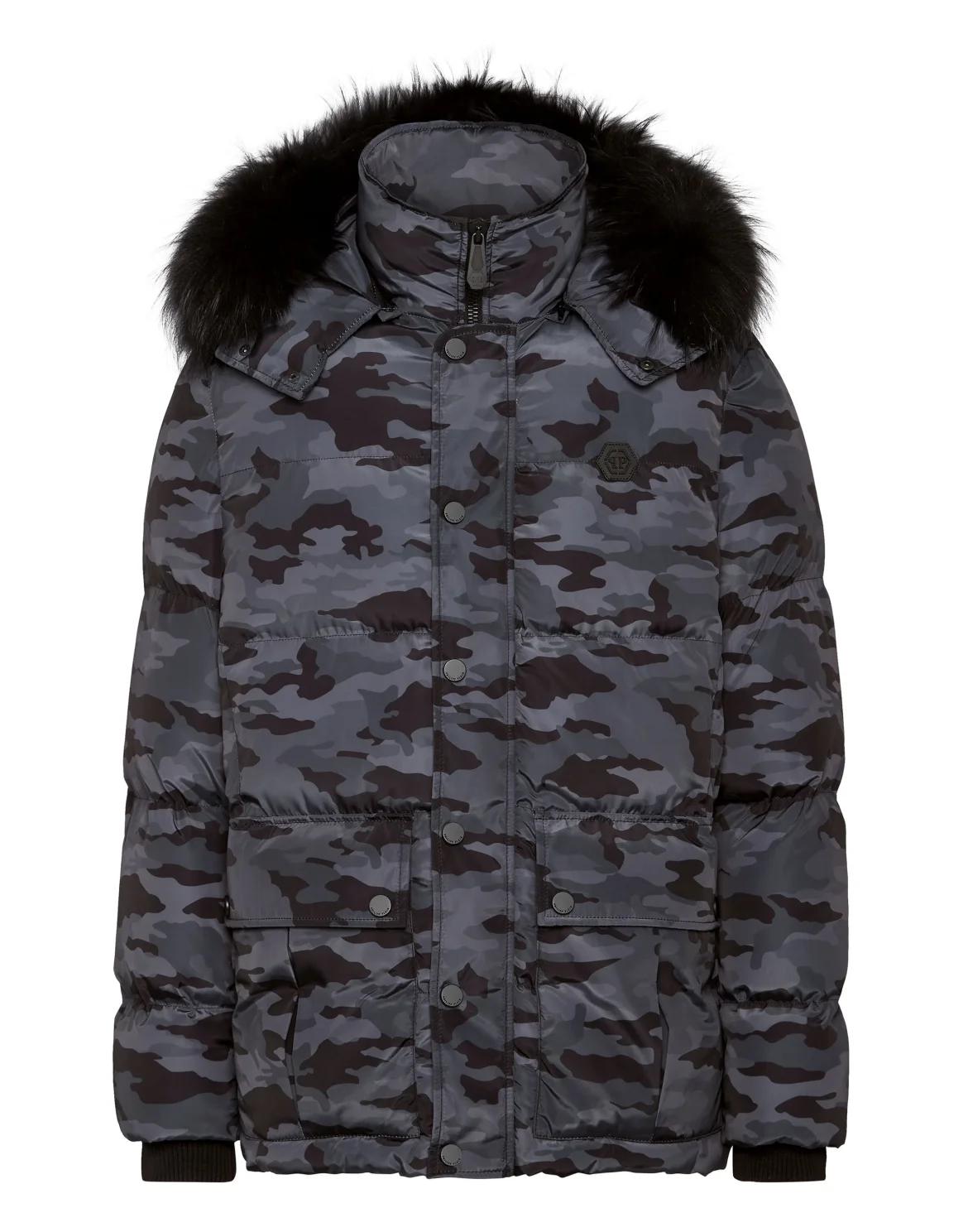 Nylon Parka with Fur Camouflage, цвет: Черный