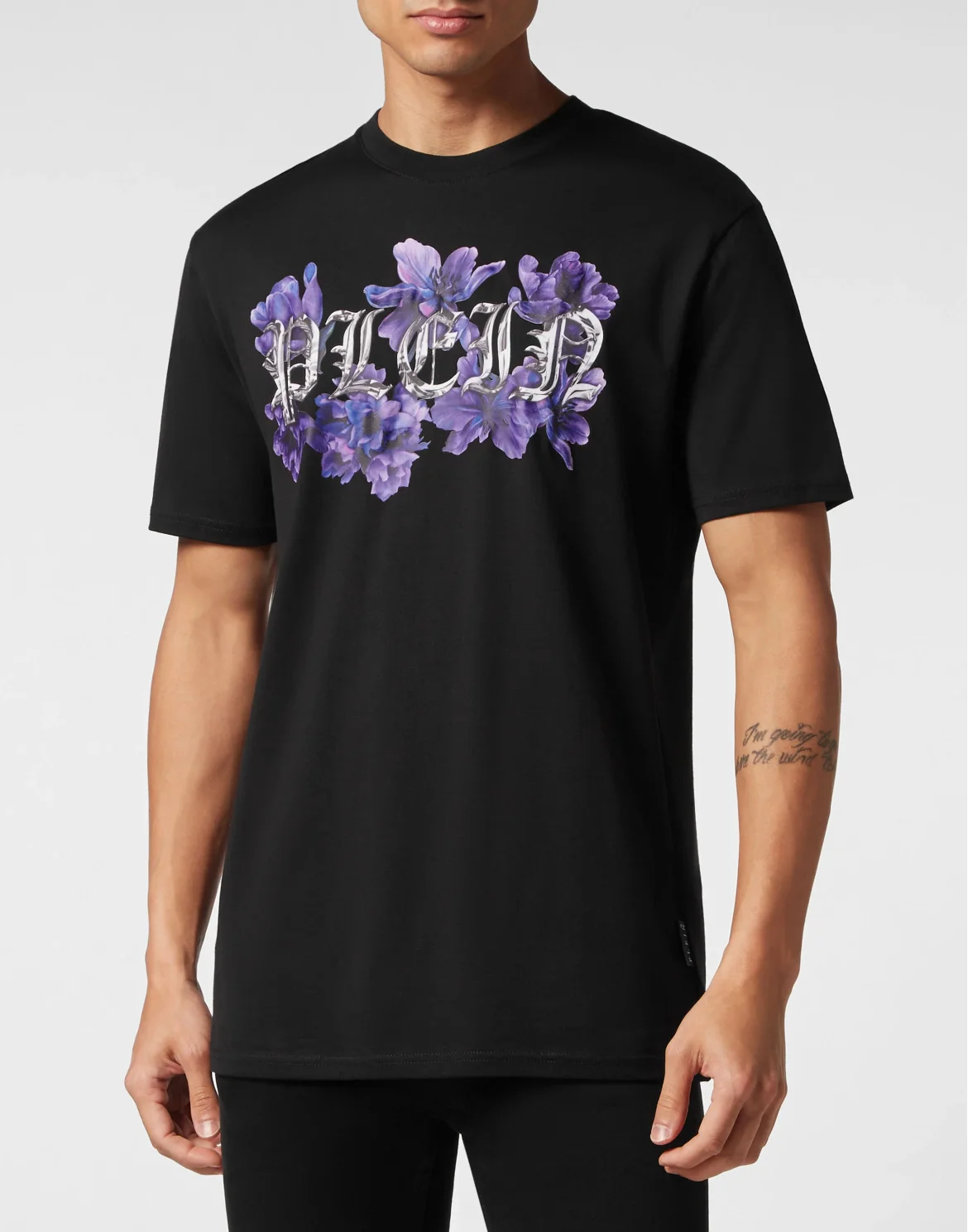 T-shirt Round Neck SS Flowers, цвет: Черный