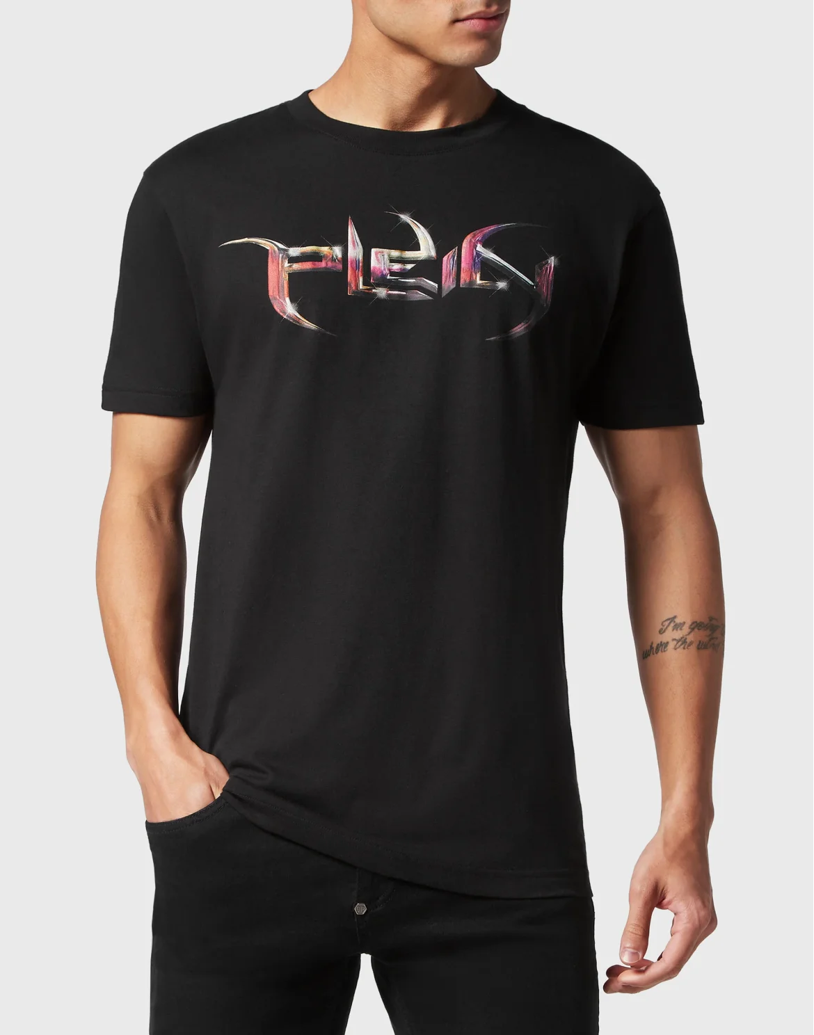 T-shirt Round Neck SS Lettering, цвет: Черный