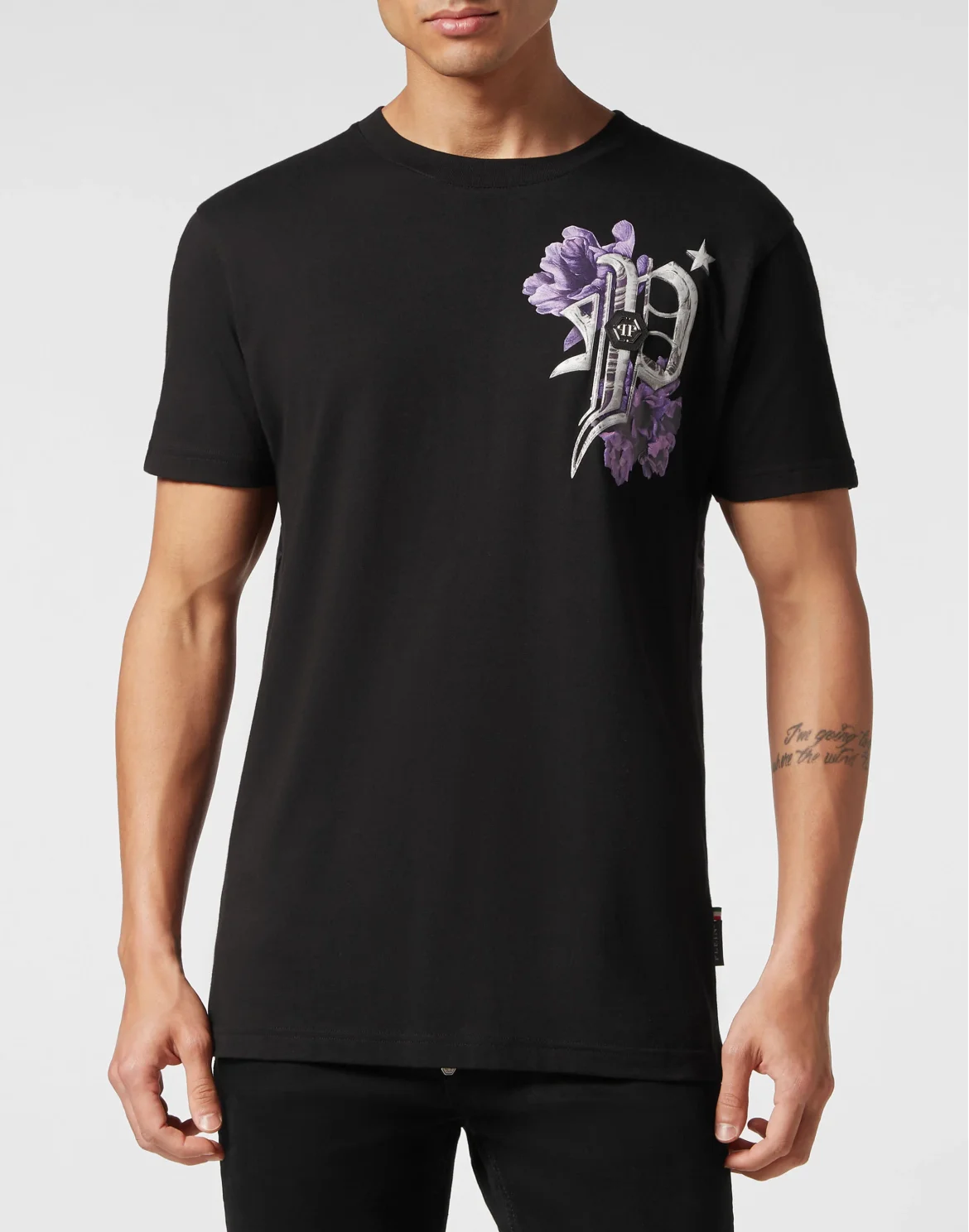 T-shirt Round Neck SS Flowers, цвет: Черный