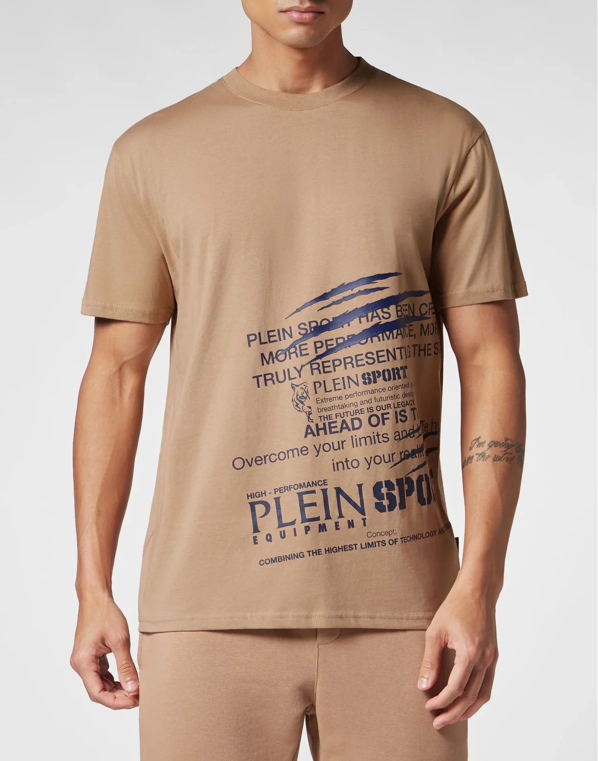 T-shirt Round Neck SS Lettering, цвет: Бежевый