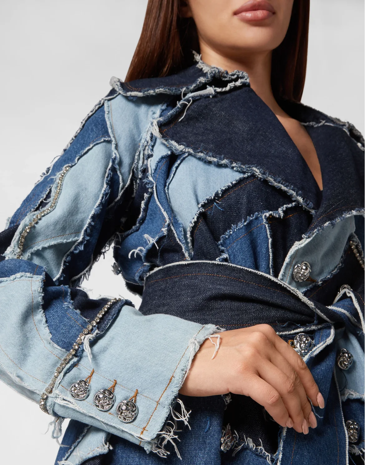 Denim Trench Patchwork, цвет: Синий
