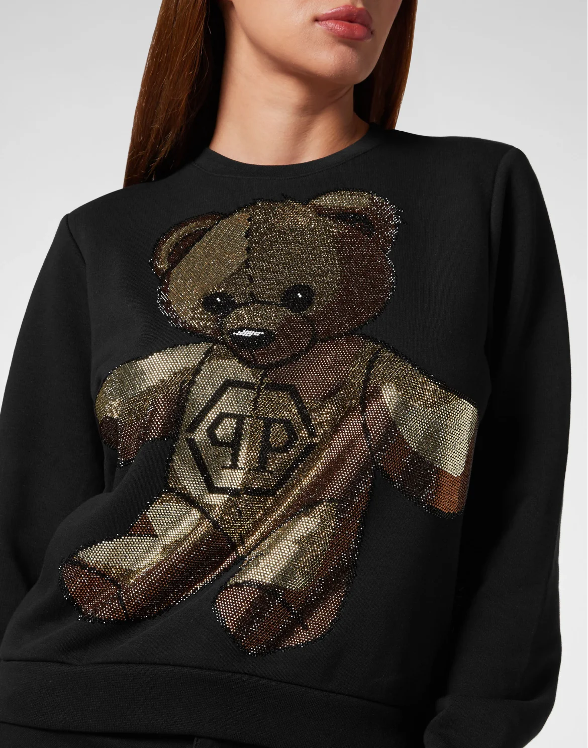 Sweatshirt with Crystals Teddy Bear, цвет: Черный
