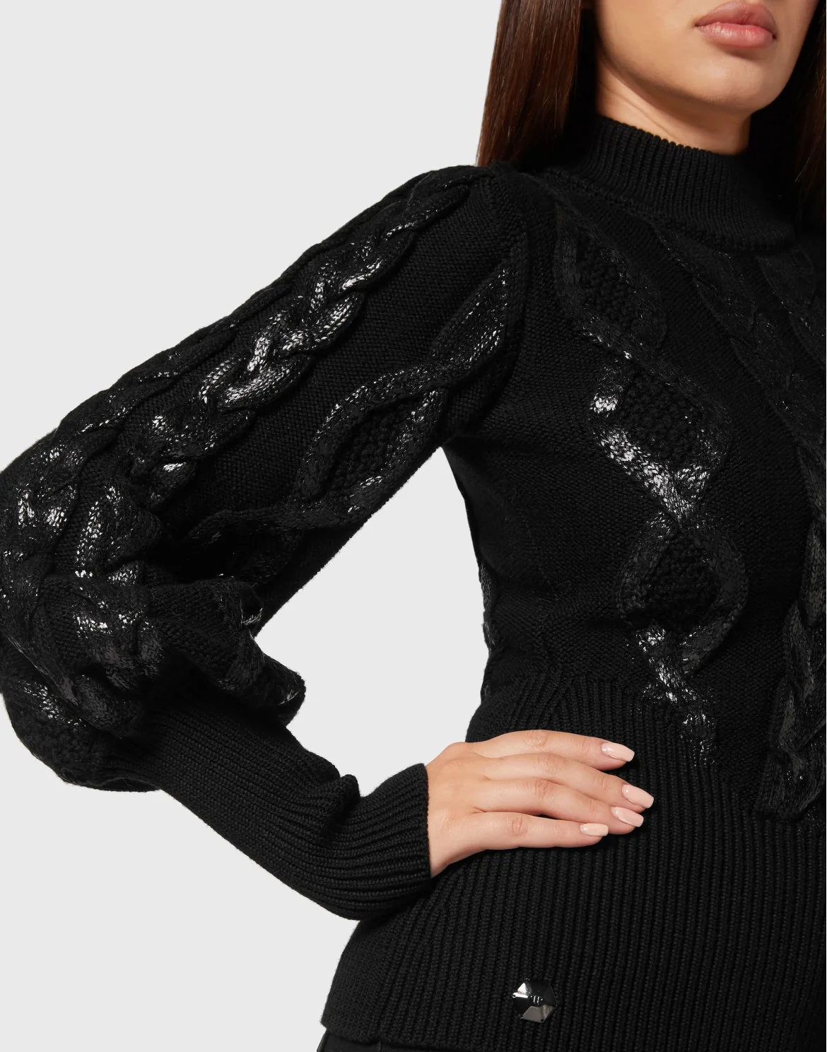 Wool & Foil Lurex Turtleneck Stripes, цвет: Черный