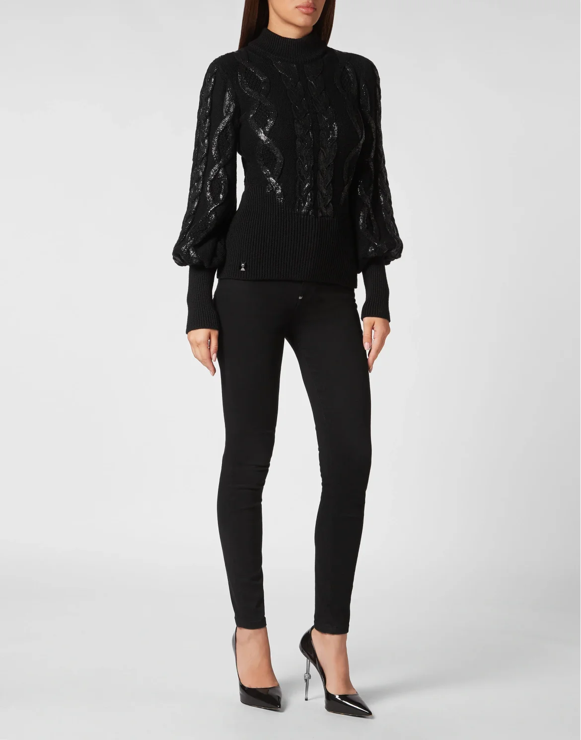 Wool & Foil Lurex Turtleneck Stripes, цвет: Черный