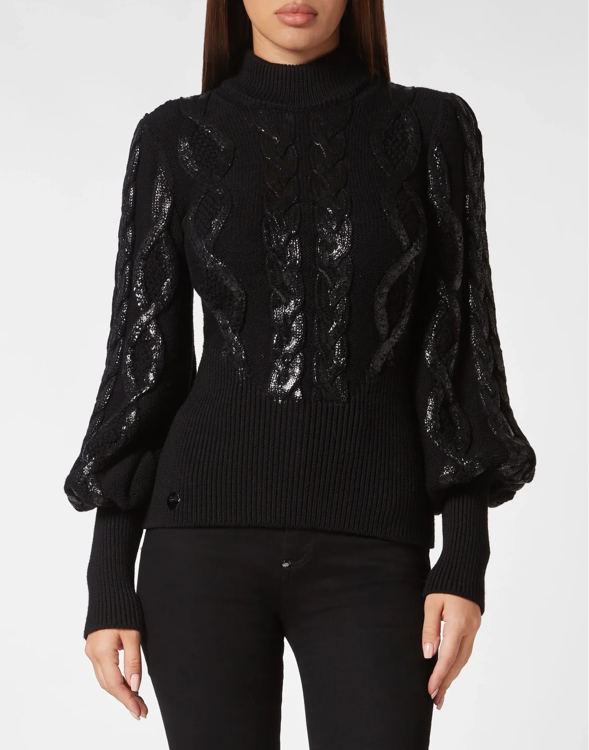 Wool & Foil Lurex Turtleneck Stripes, цвет: Черный