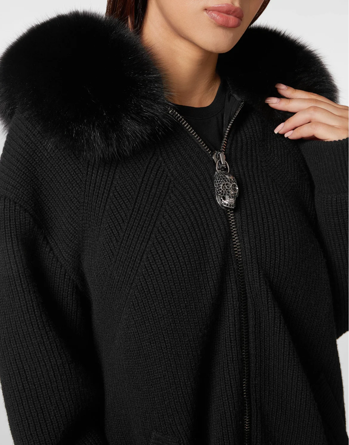 Wool & Fur Zip Cardigan Skull, цвет: Черный