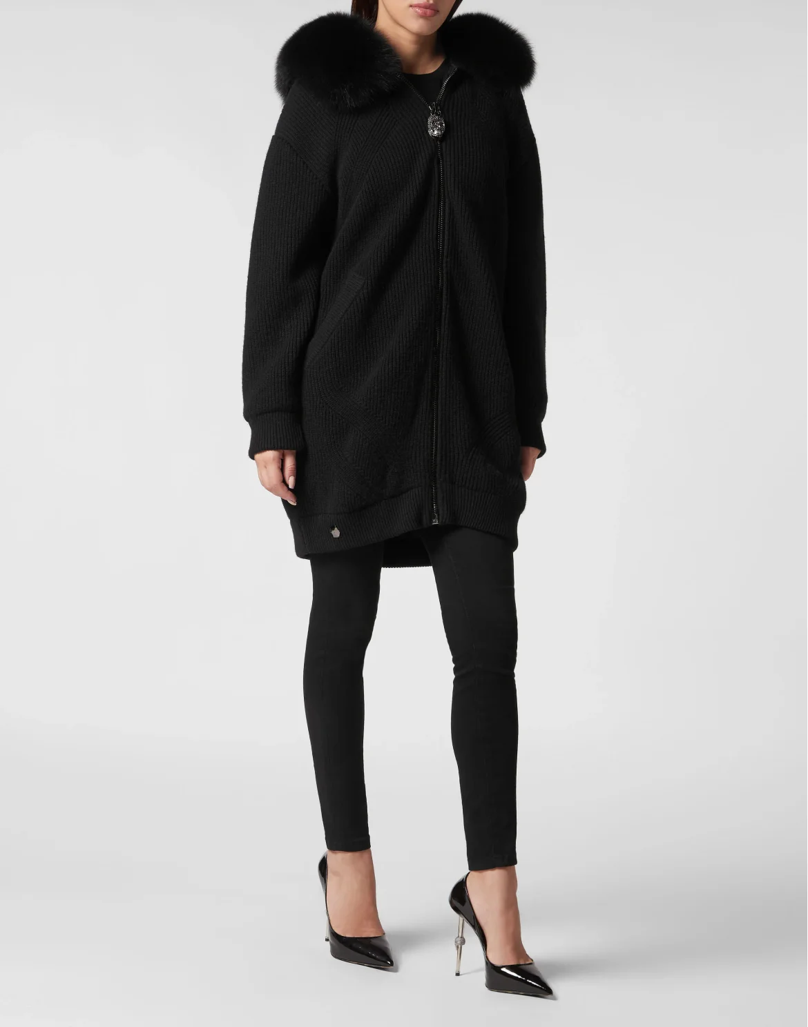 Wool & Fur Zip Cardigan Skull, цвет: Черный