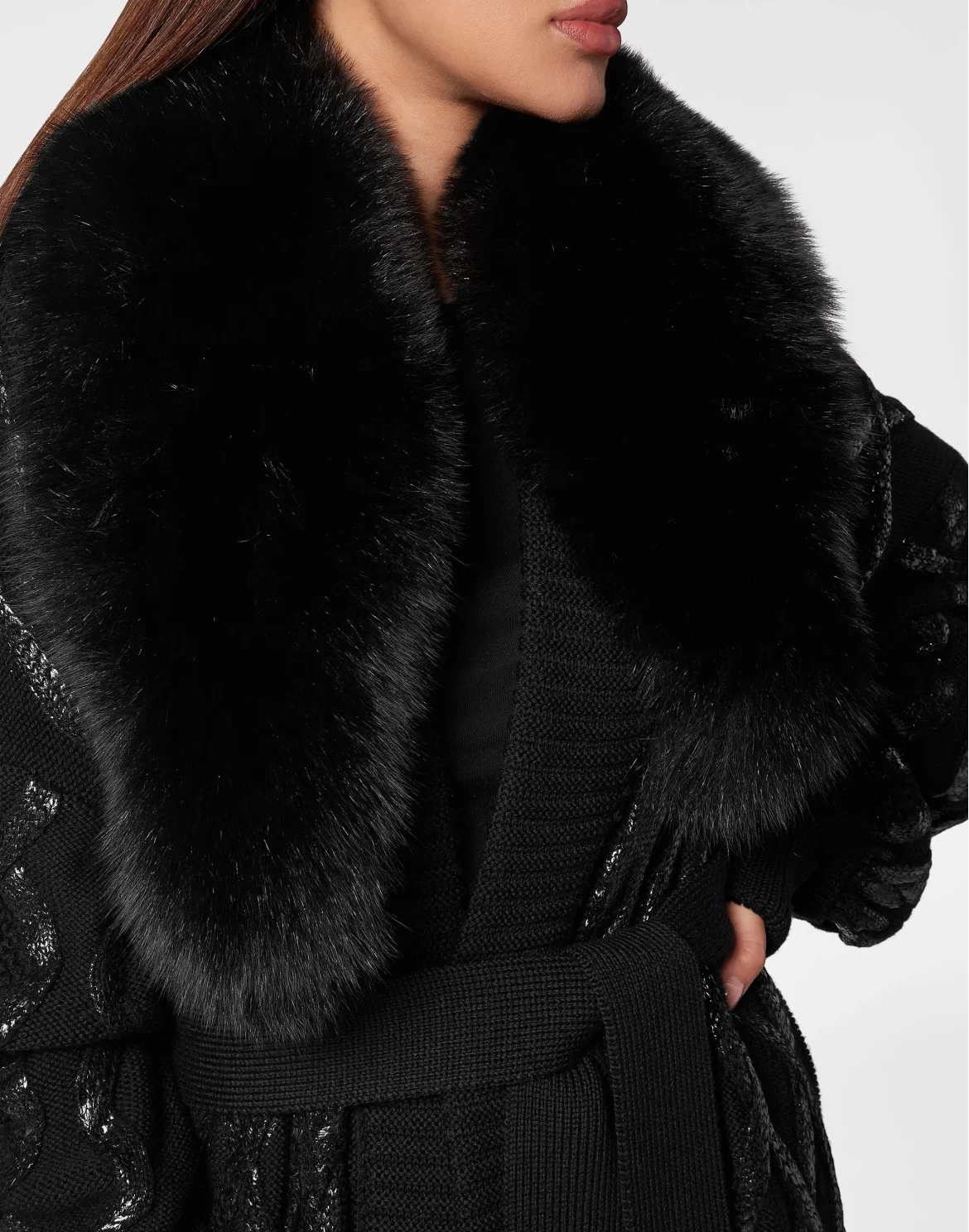 Wool & Fur Cardigan Long Skull&Bones, цвет: Черный
