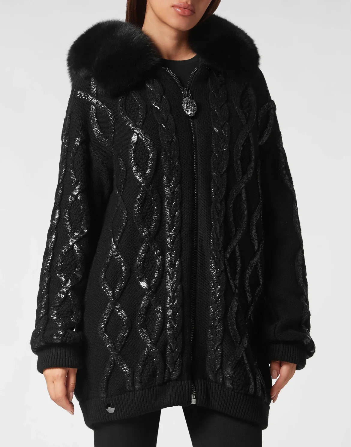 Wool & Foil Lurex Zip Cardigan, цвет: Черный