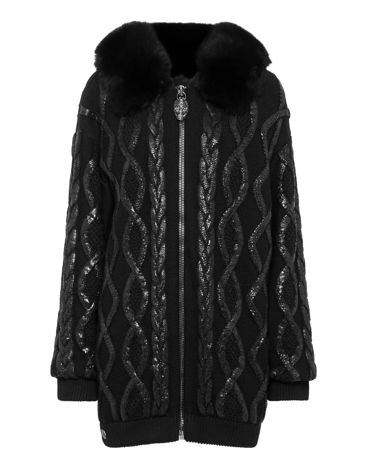 Wool & Foil Lurex Zip Cardigan, цвет: Черный