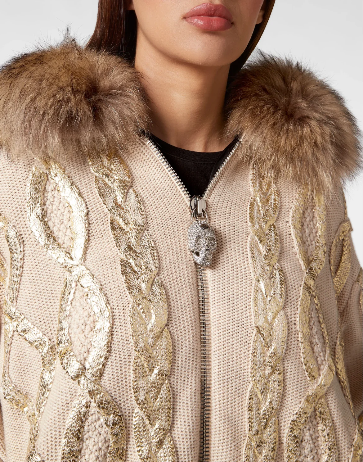 Wool & Foil Lurex Zip Cardigan, цвет: Золотой