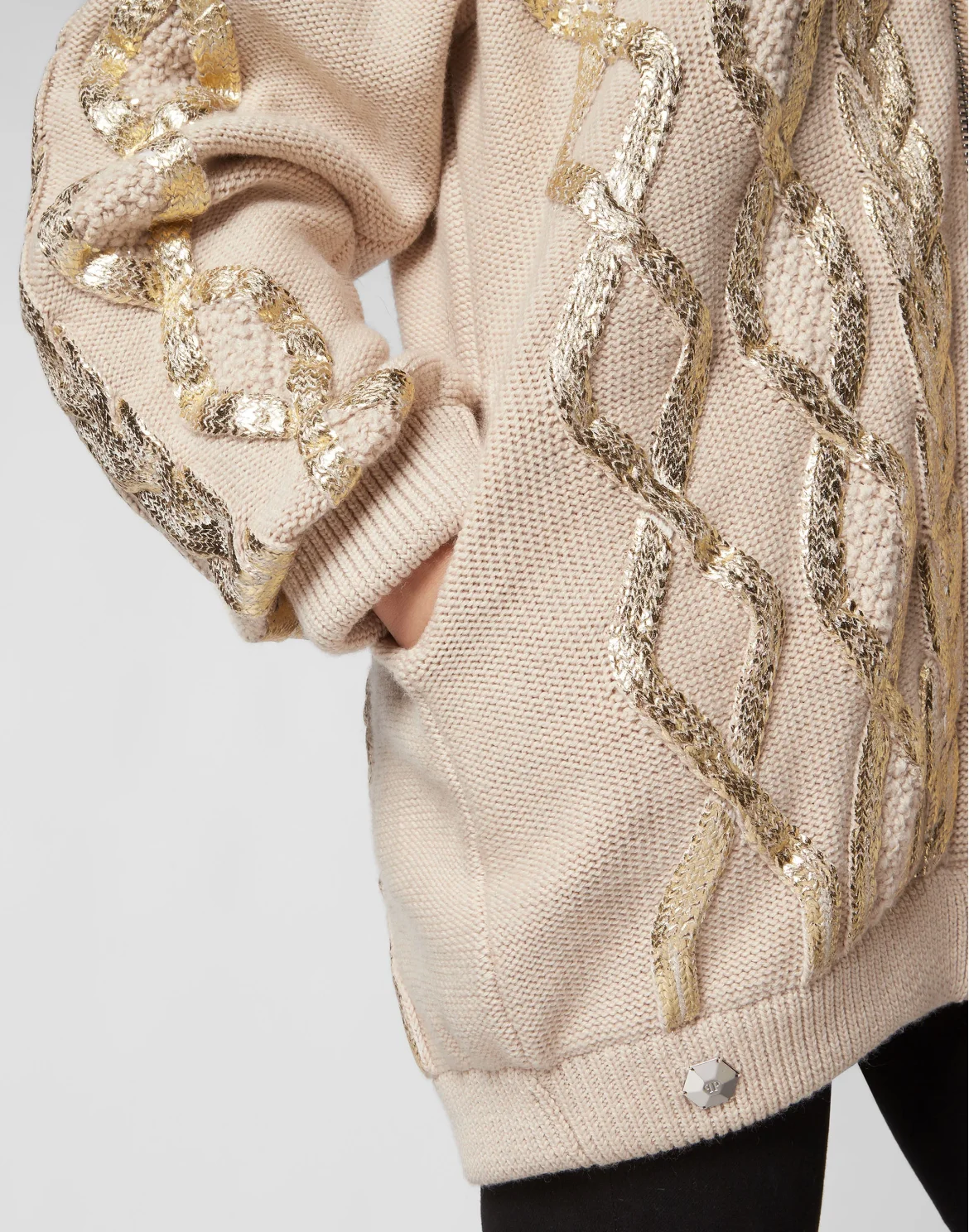 Wool & Foil Lurex Zip Cardigan, цвет: Золотой