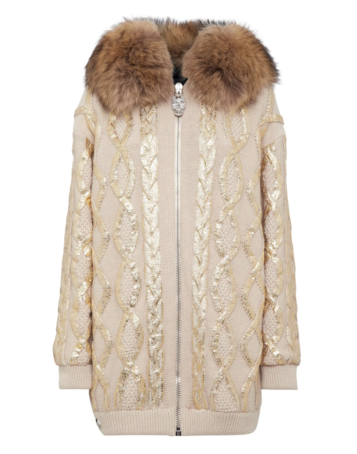 Wool & Foil Lurex Zip Cardigan, цвет: Золотой