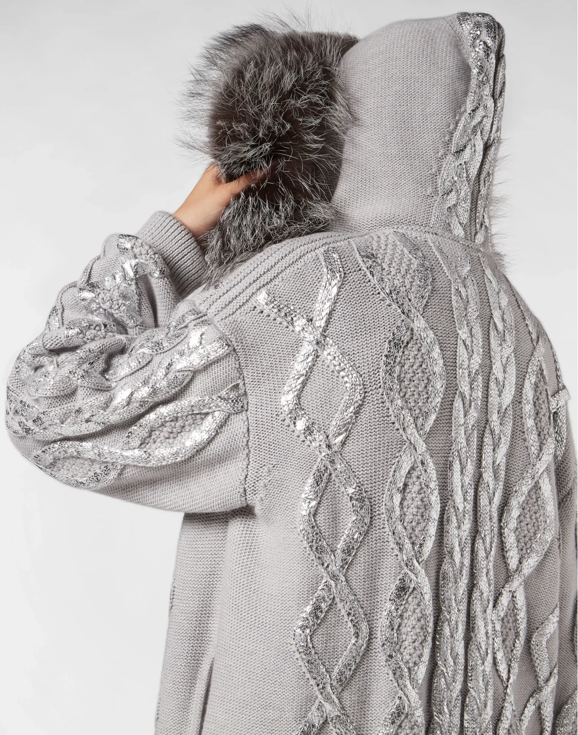 Wool & Foil Lurex Zip Cardigan, цвет: Серебристый