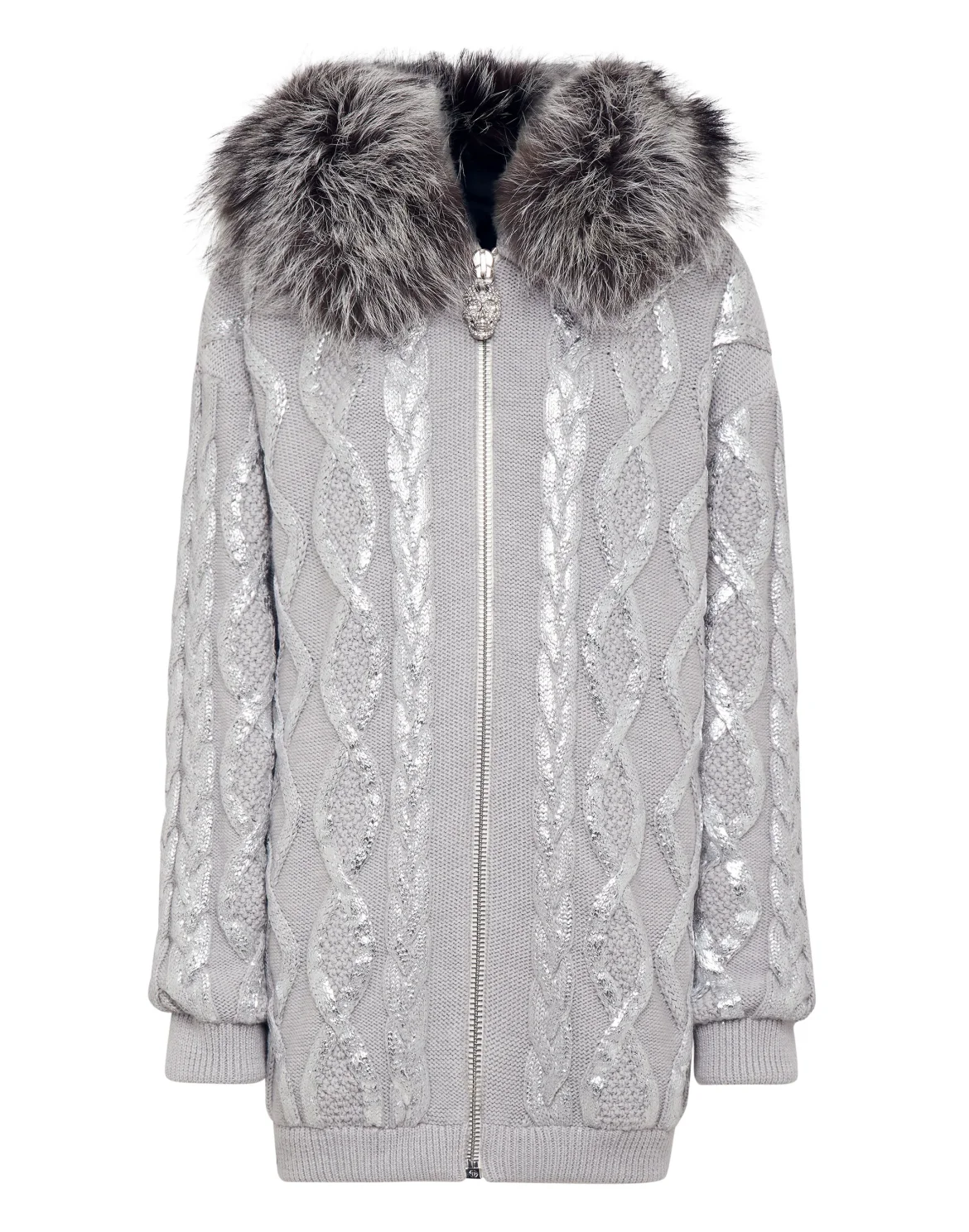 Wool & Foil Lurex Zip Cardigan, цвет: Серебристый