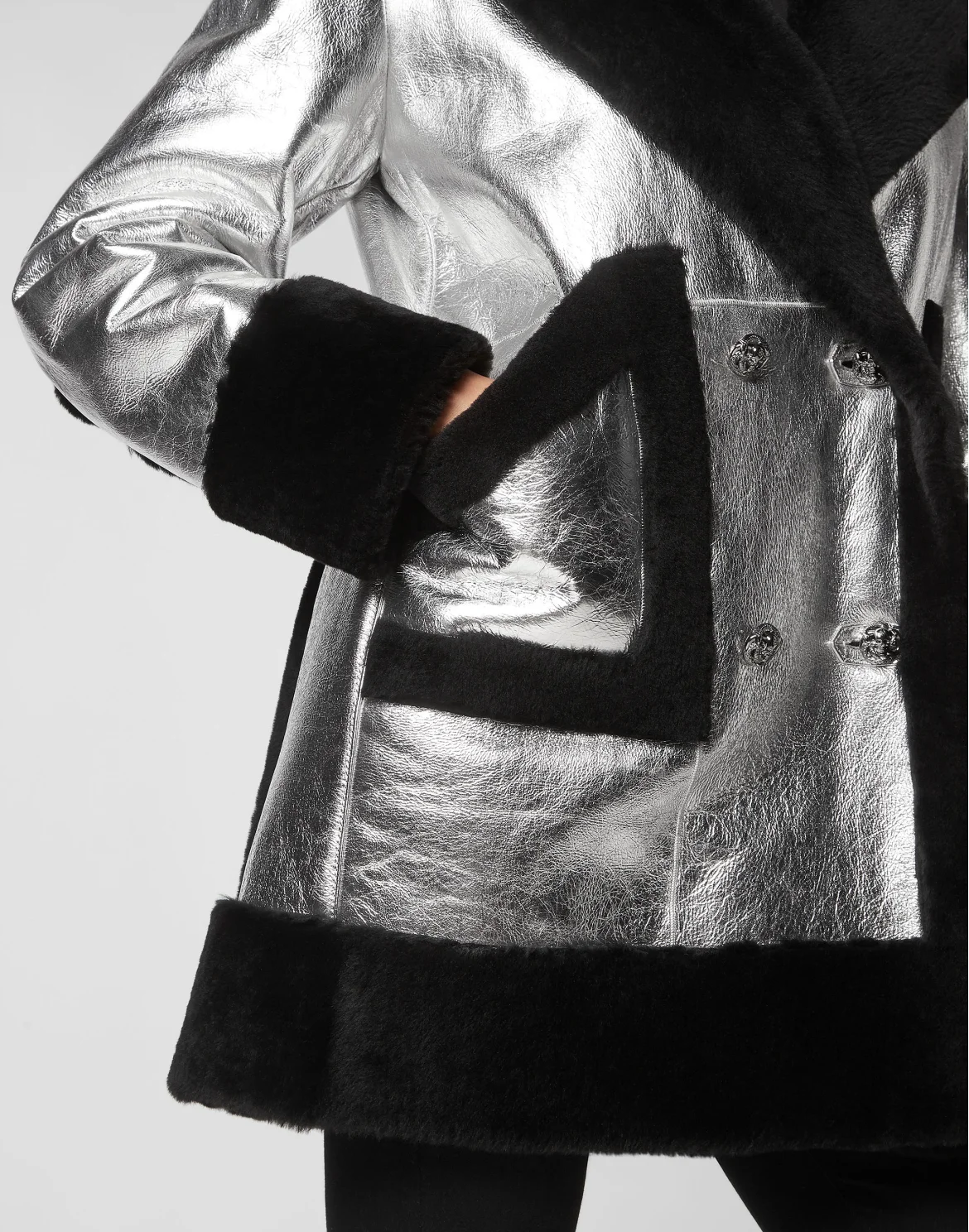 Shearling Oversized  Coat, цвет: Серебристый