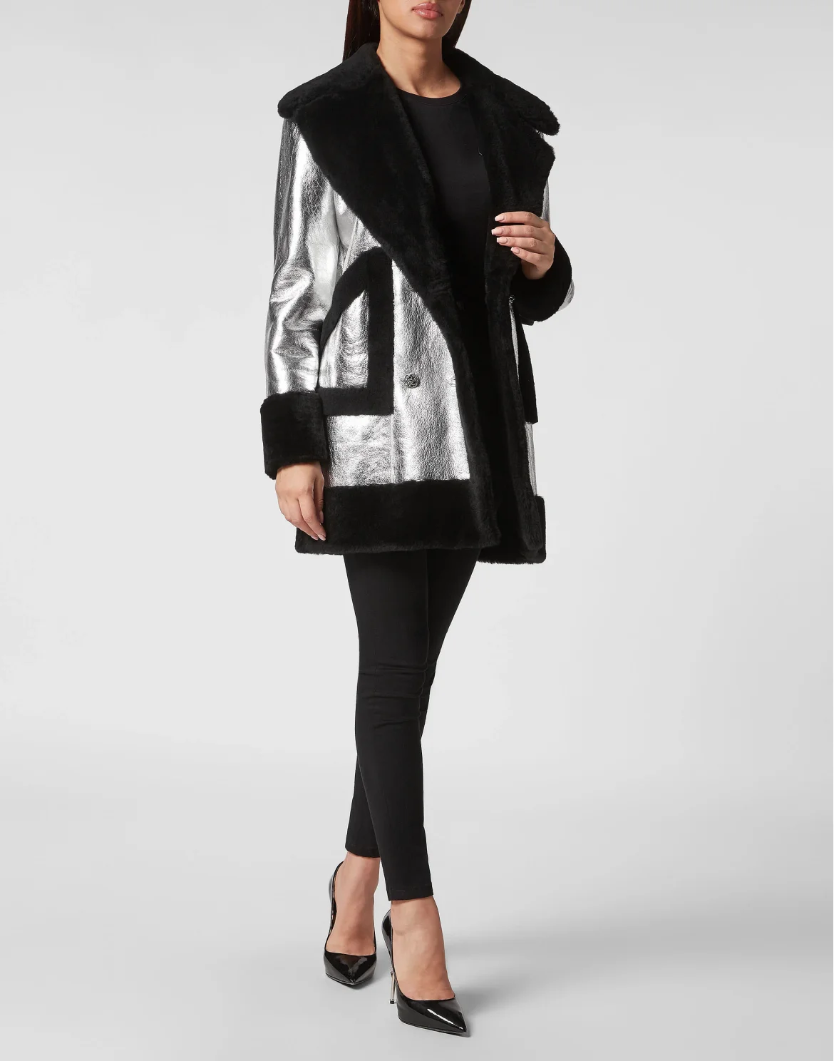 Shearling Oversized  Coat, цвет: Серебристый