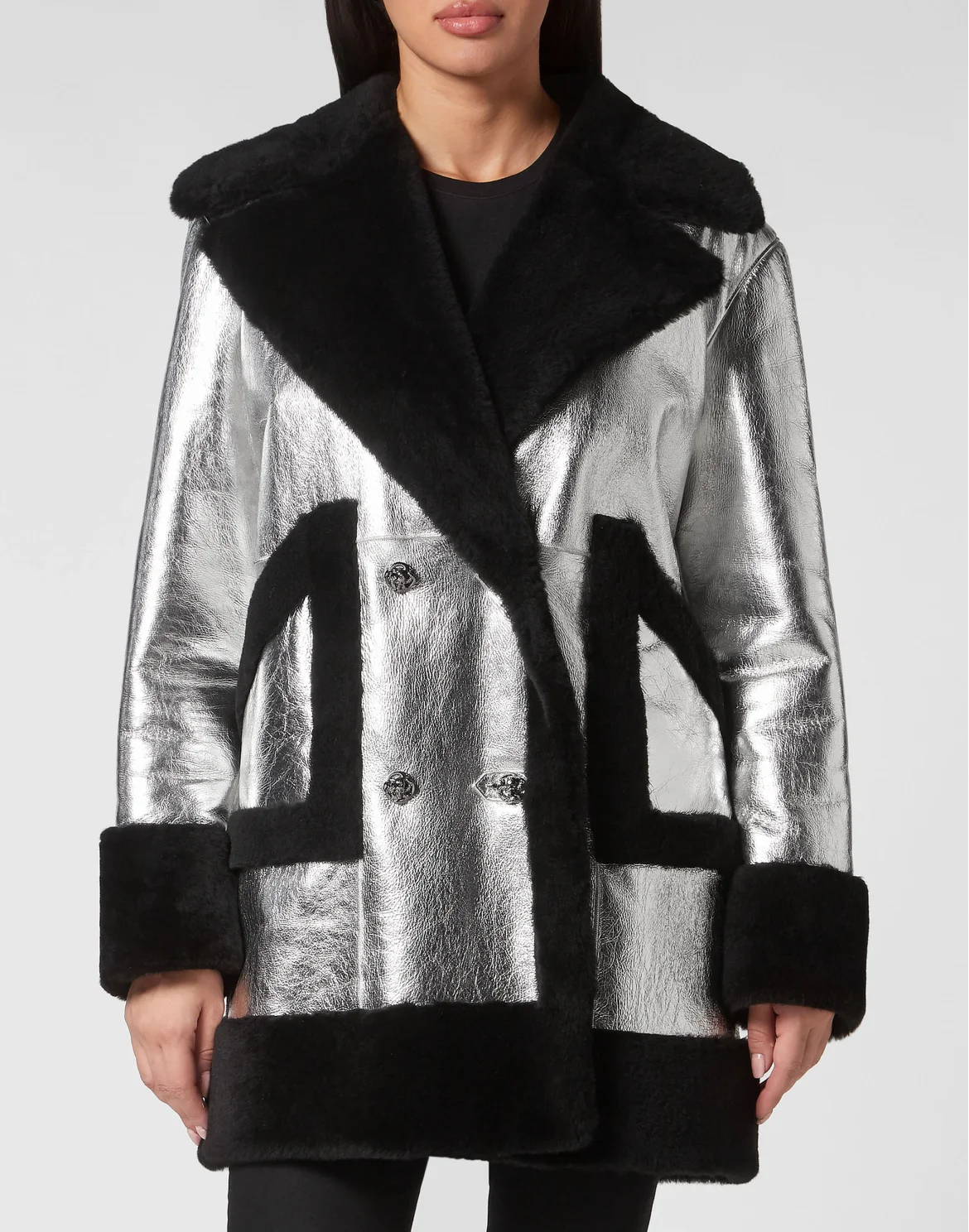 Shearling Oversized  Coat, цвет: Серебристый