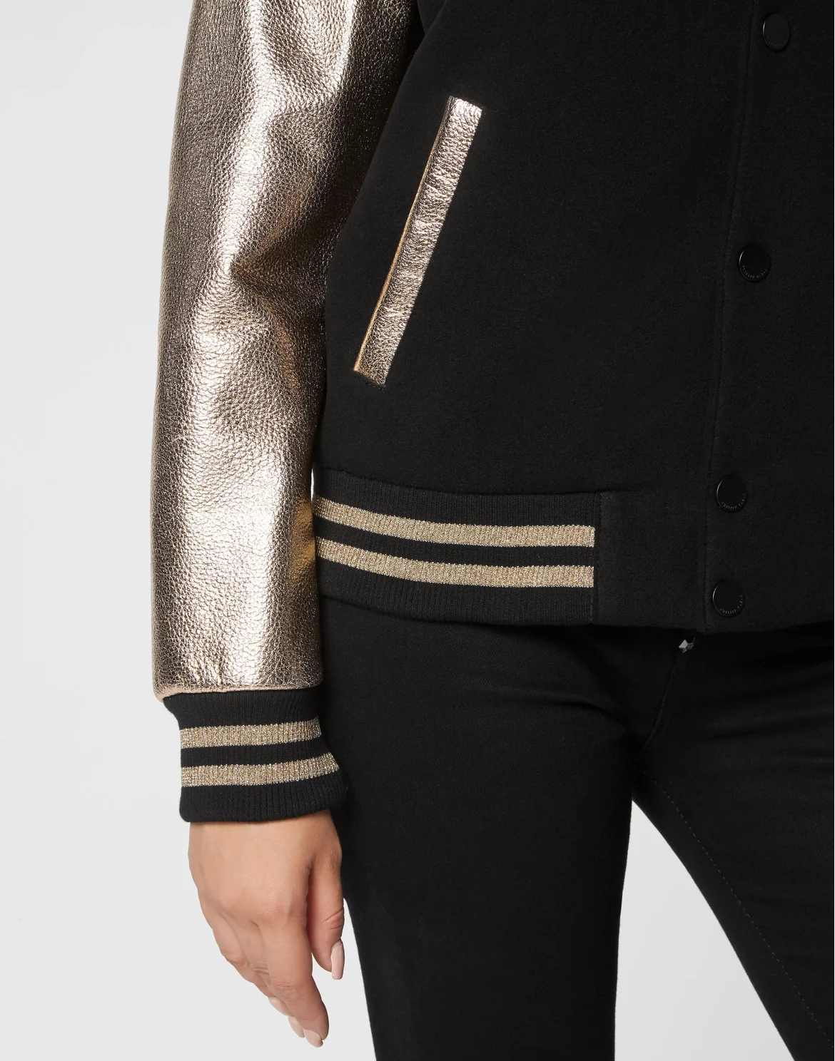 Wool College Bomber with Leather Arms, цвет: Золотой