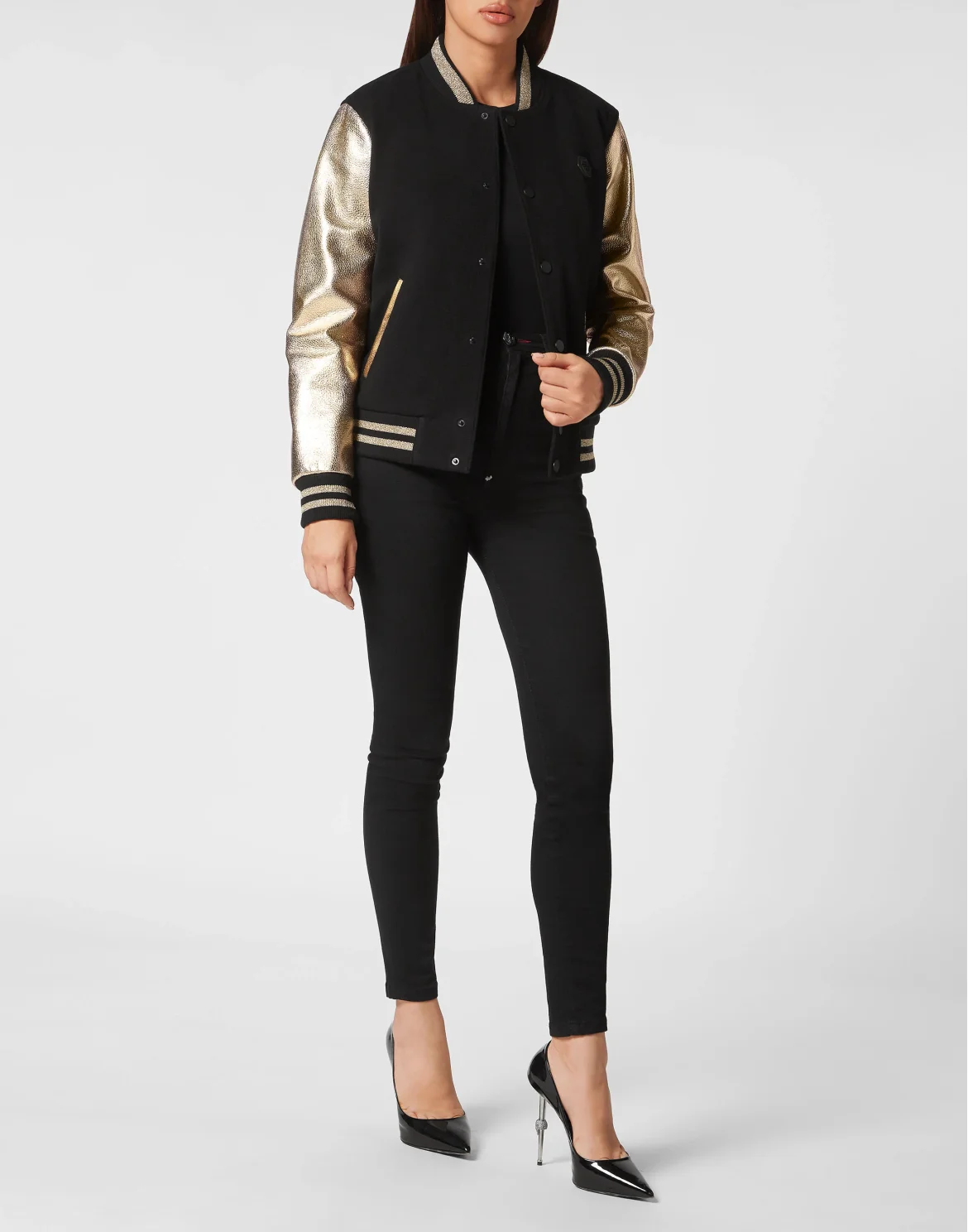 Wool College Bomber with Leather Arms, цвет: Золотой