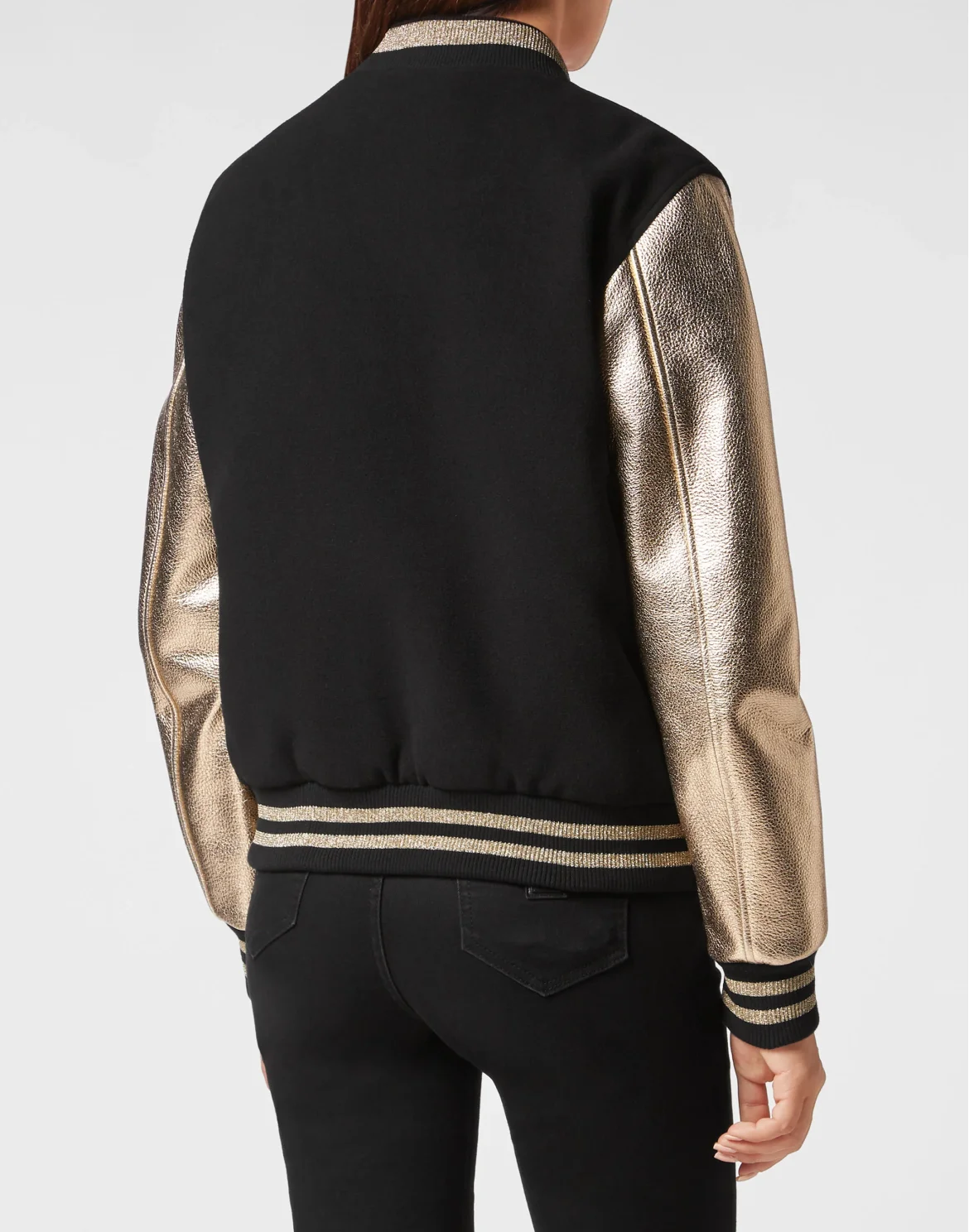 Wool College Bomber with Leather Arms, цвет: Золотой