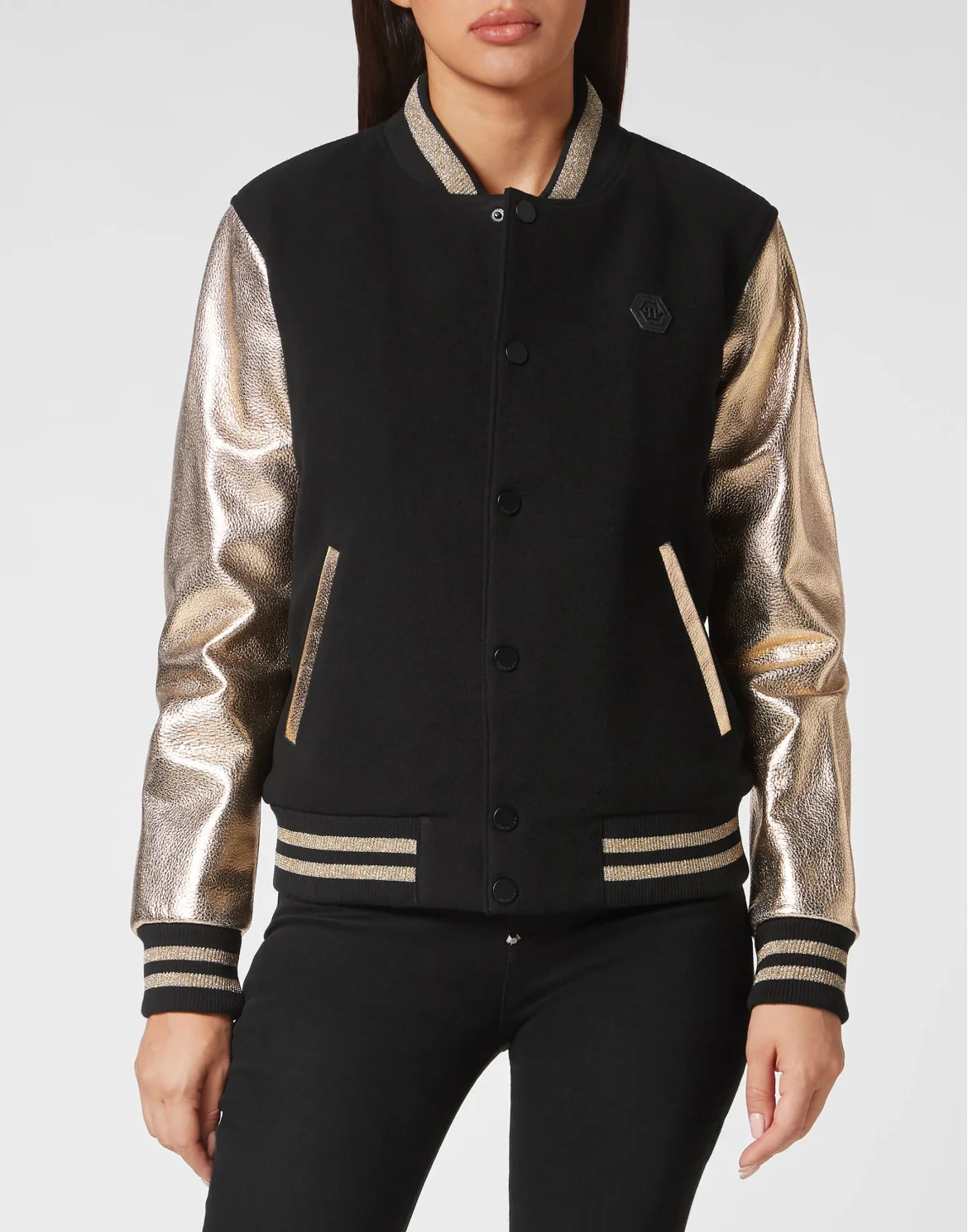 Wool College Bomber with Leather Arms, цвет: Золотой