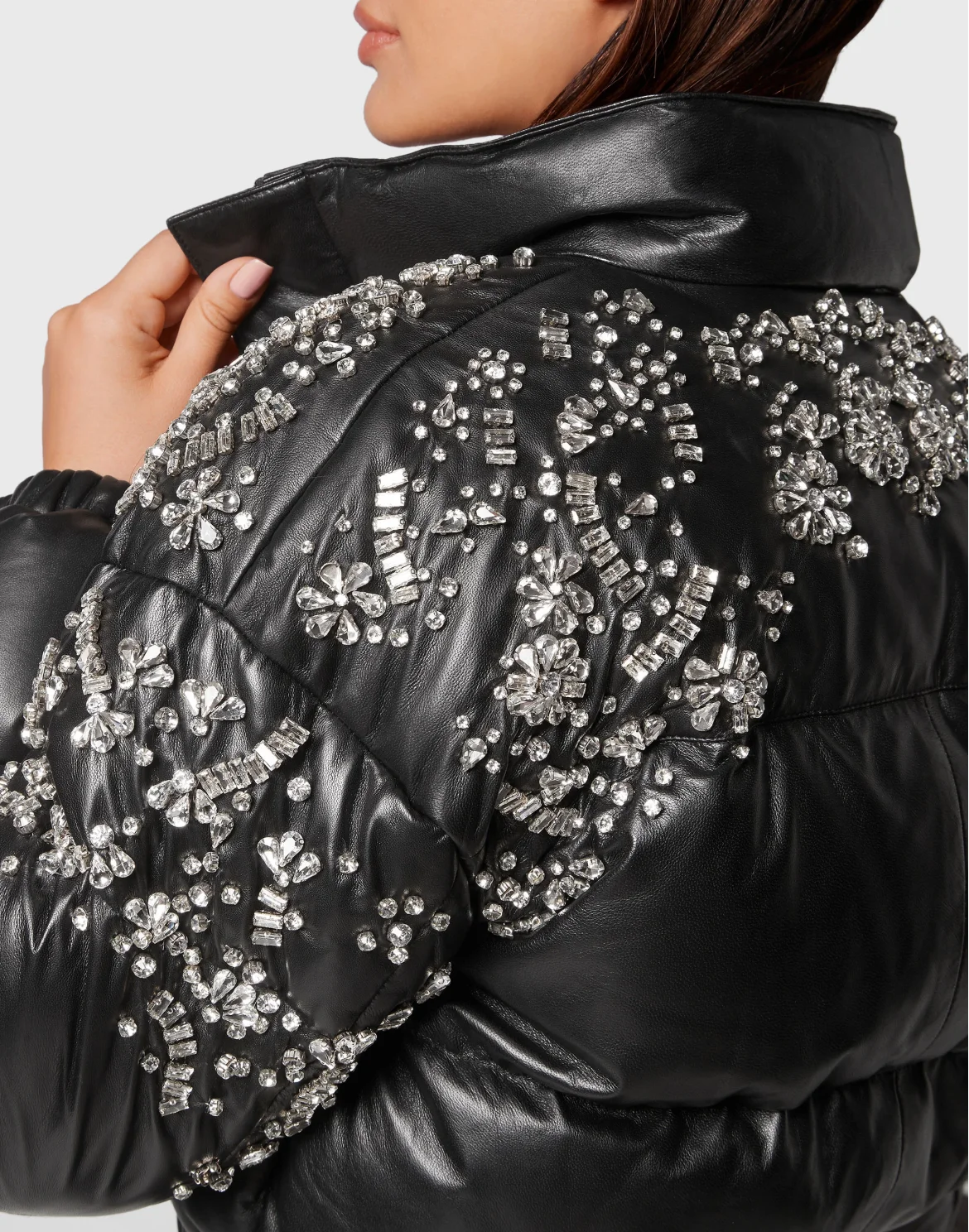Leather Puffer Jacket Crystal, цвет: Черный