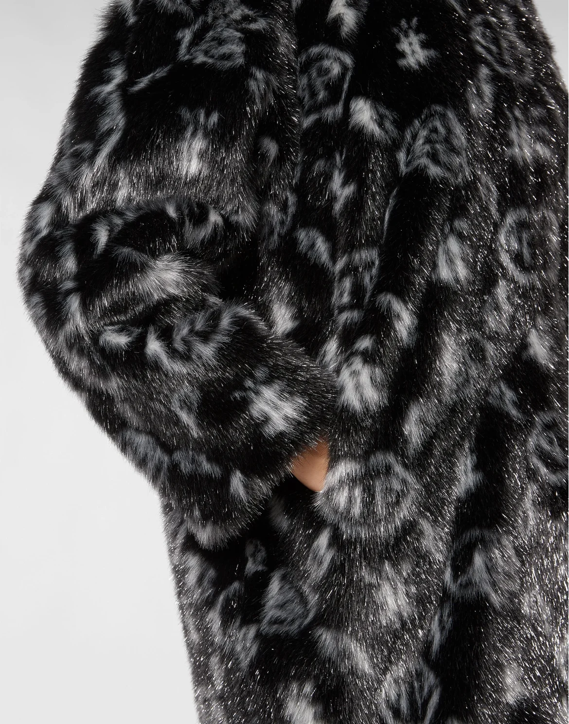 Eco Fur Coat Long Monogram, цвет: Черный