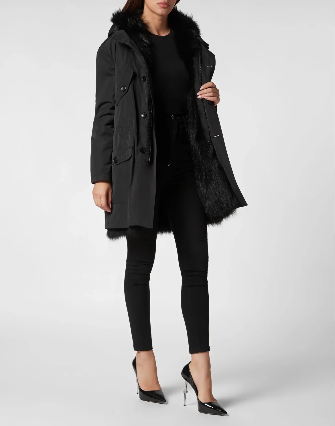 Classic Parka with Fur, цвет: Черный