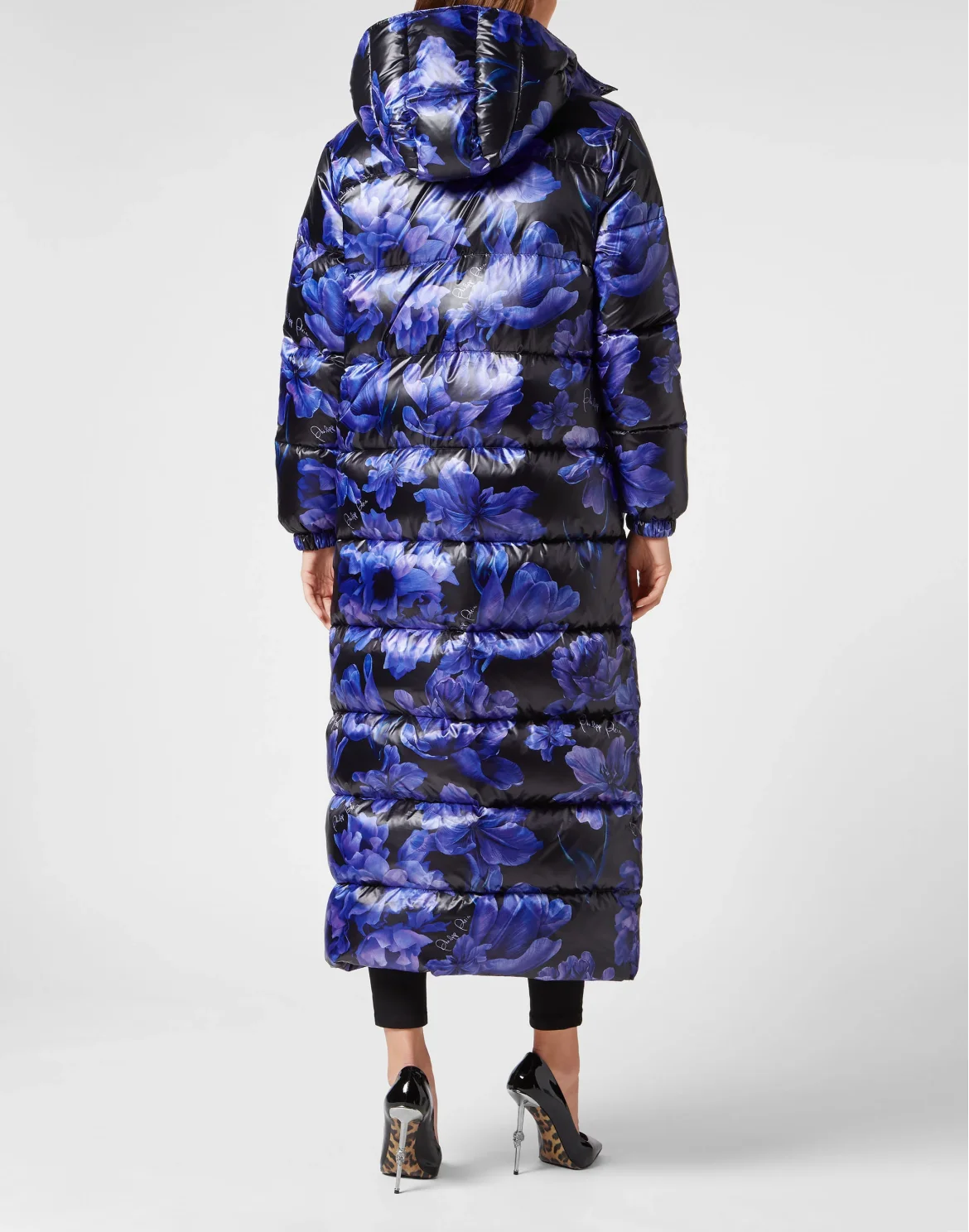 Nylon Superlong Down Jacket Flowers, цвет: Черный