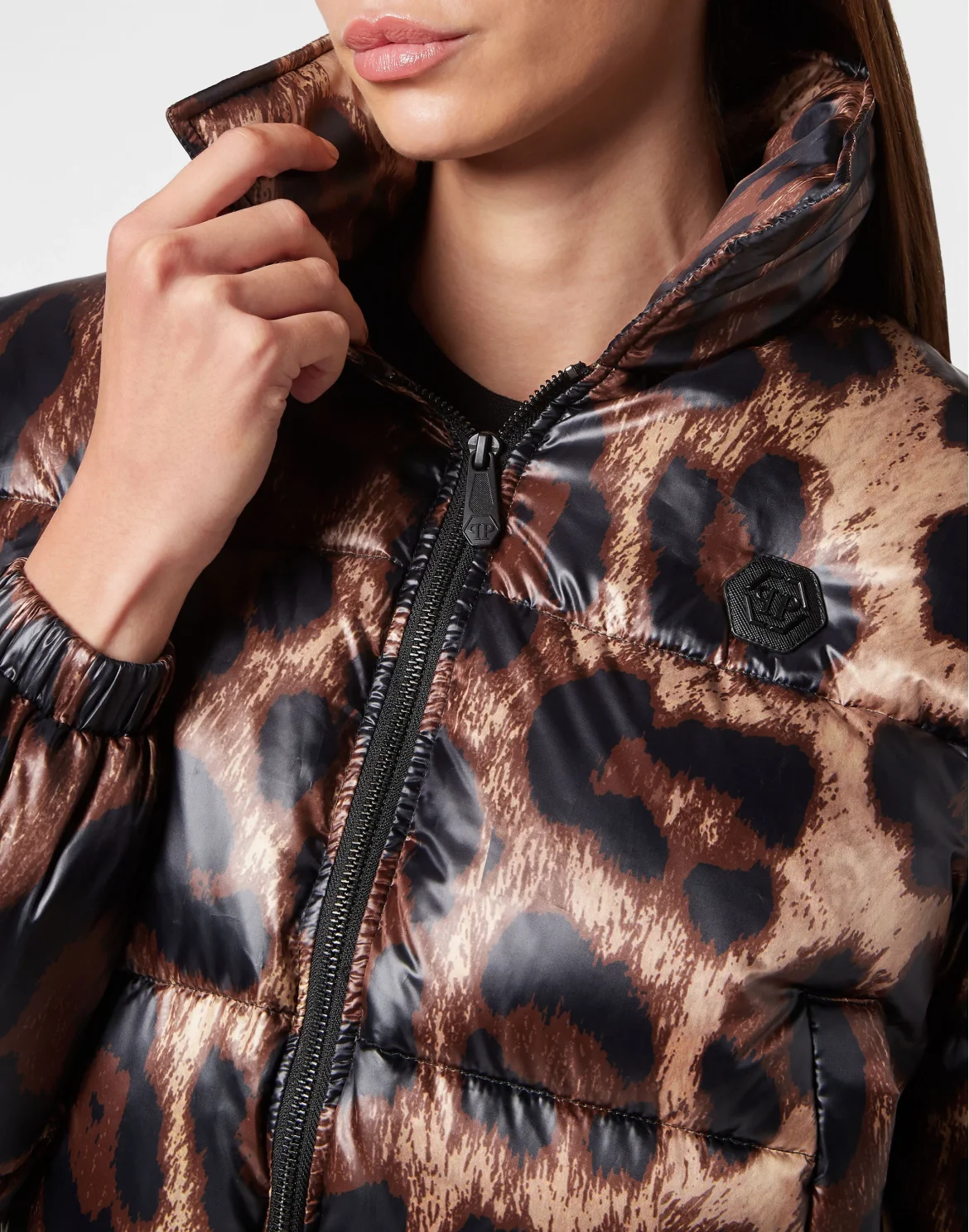 Cropped Nylon Down Jacket Leopard, цвет: Леопард
