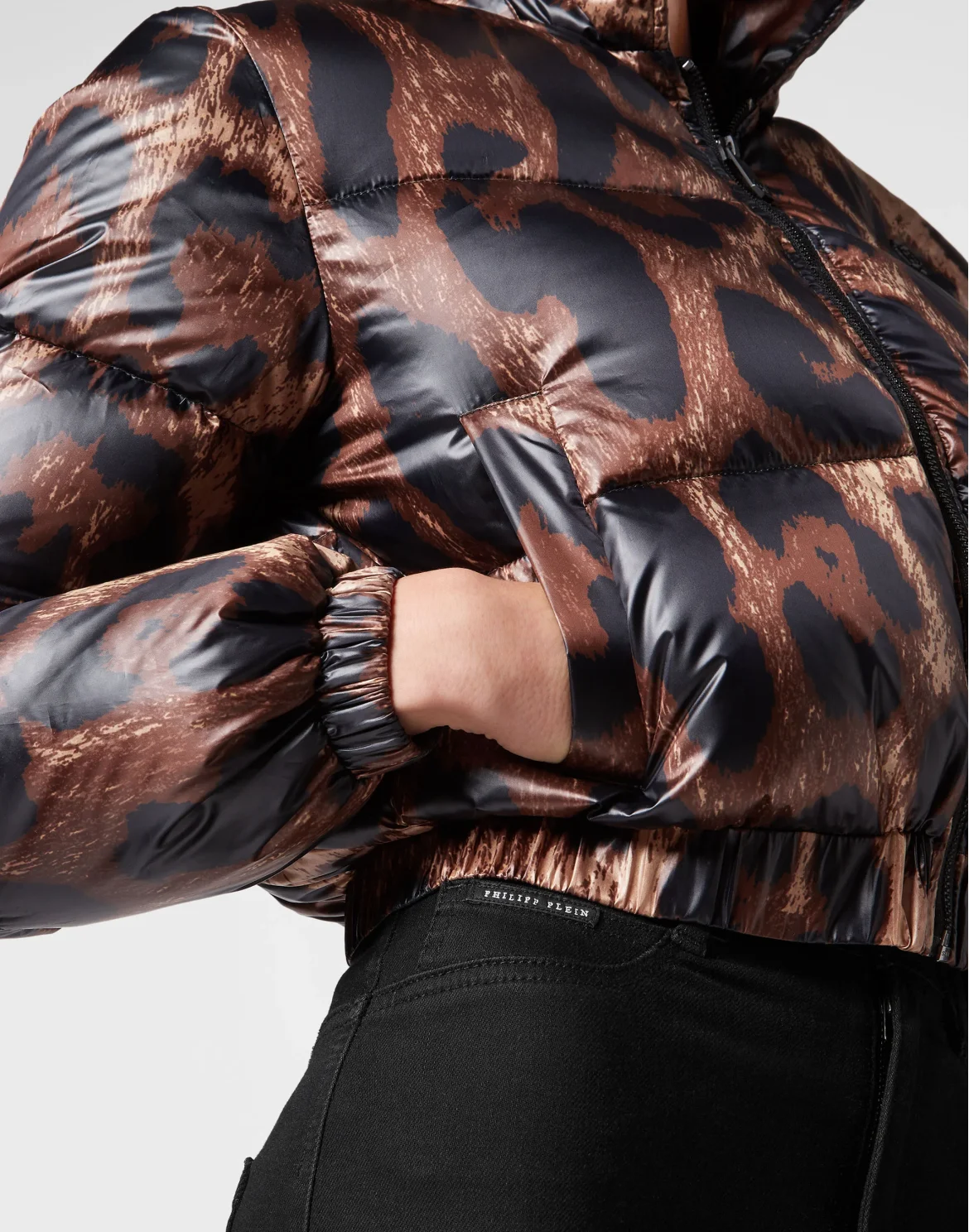 Cropped Nylon Down Jacket Leopard, цвет: Леопард